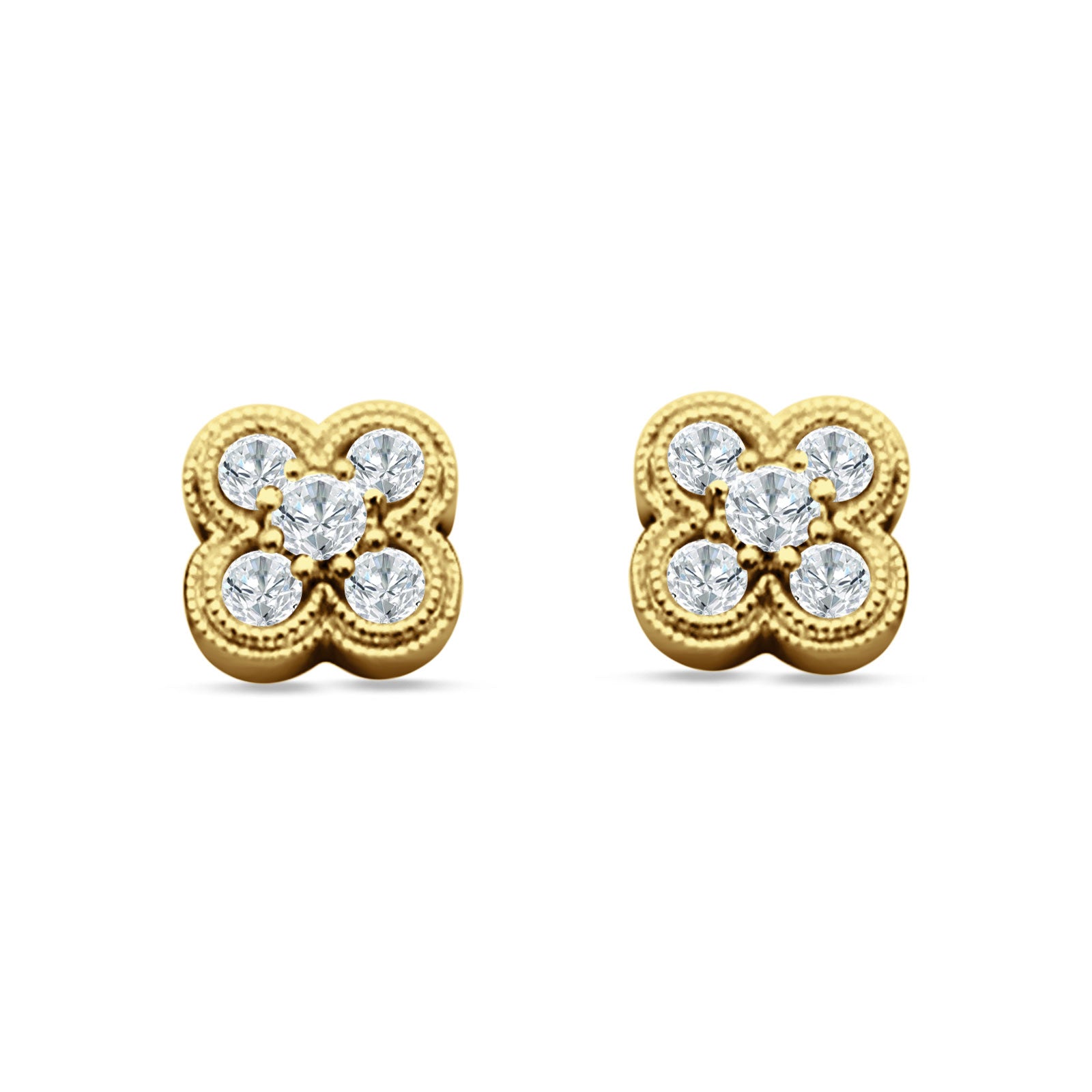 Flower Beaded Designer Stud Earring Cubic Zirconia 925 Sterling Silver
