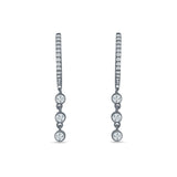 Three Stone Charm Oblong Hoop Earring Cubic Zirconia 925 Sterling Silver