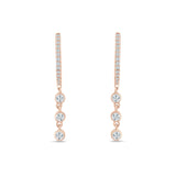 Three Stone Charm Oblong Hoop Earring Cubic Zirconia 925 Sterling Silver