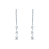 Three Stone Charm Oblong Hoop Earring Cubic Zirconia 925 Sterling Silver