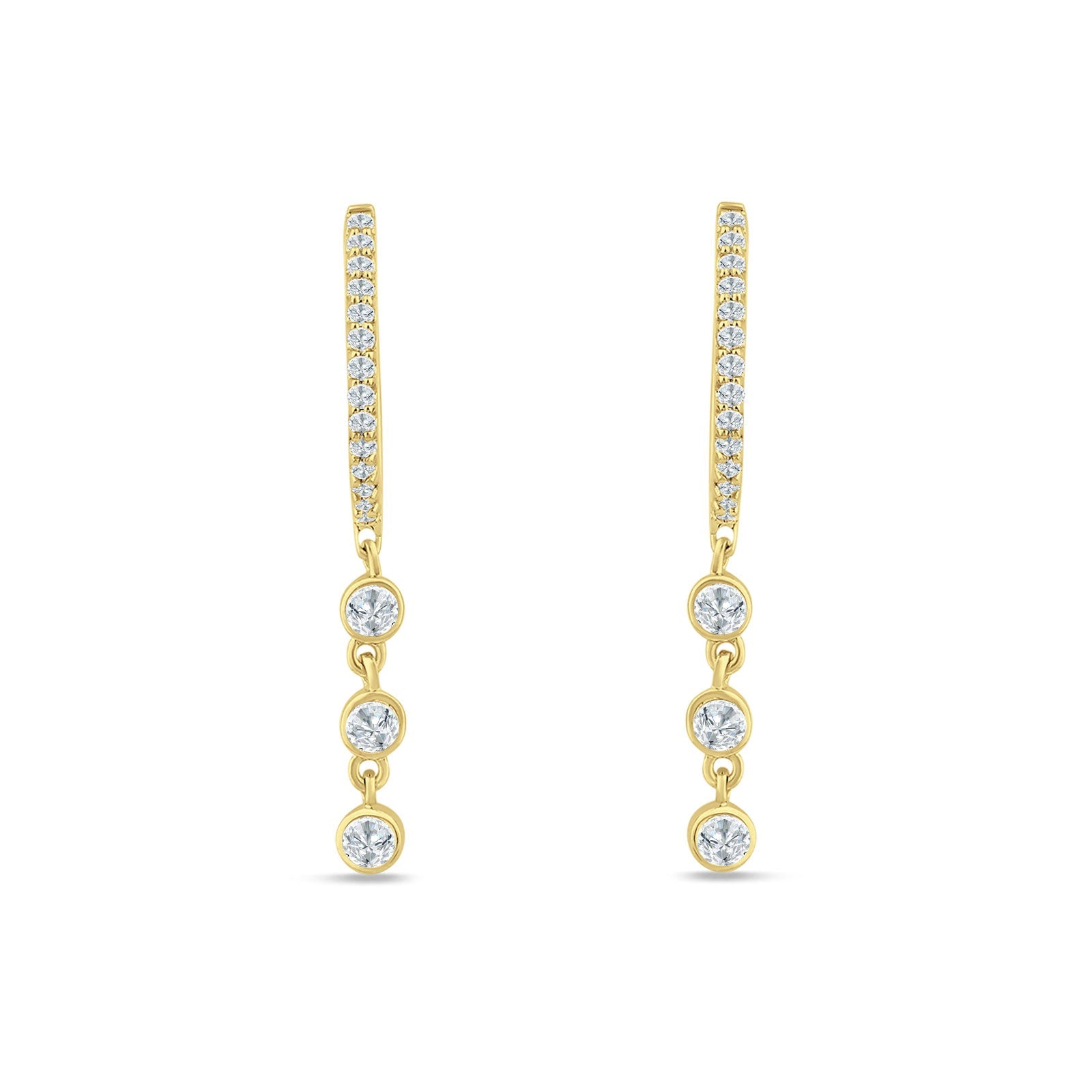 Three Stone Charm Oblong Hoop Earring Cubic Zirconia 925 Sterling Silver