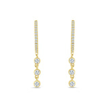 Three Stone Charm Oblong Hoop Earring Cubic Zirconia 925 Sterling Silver