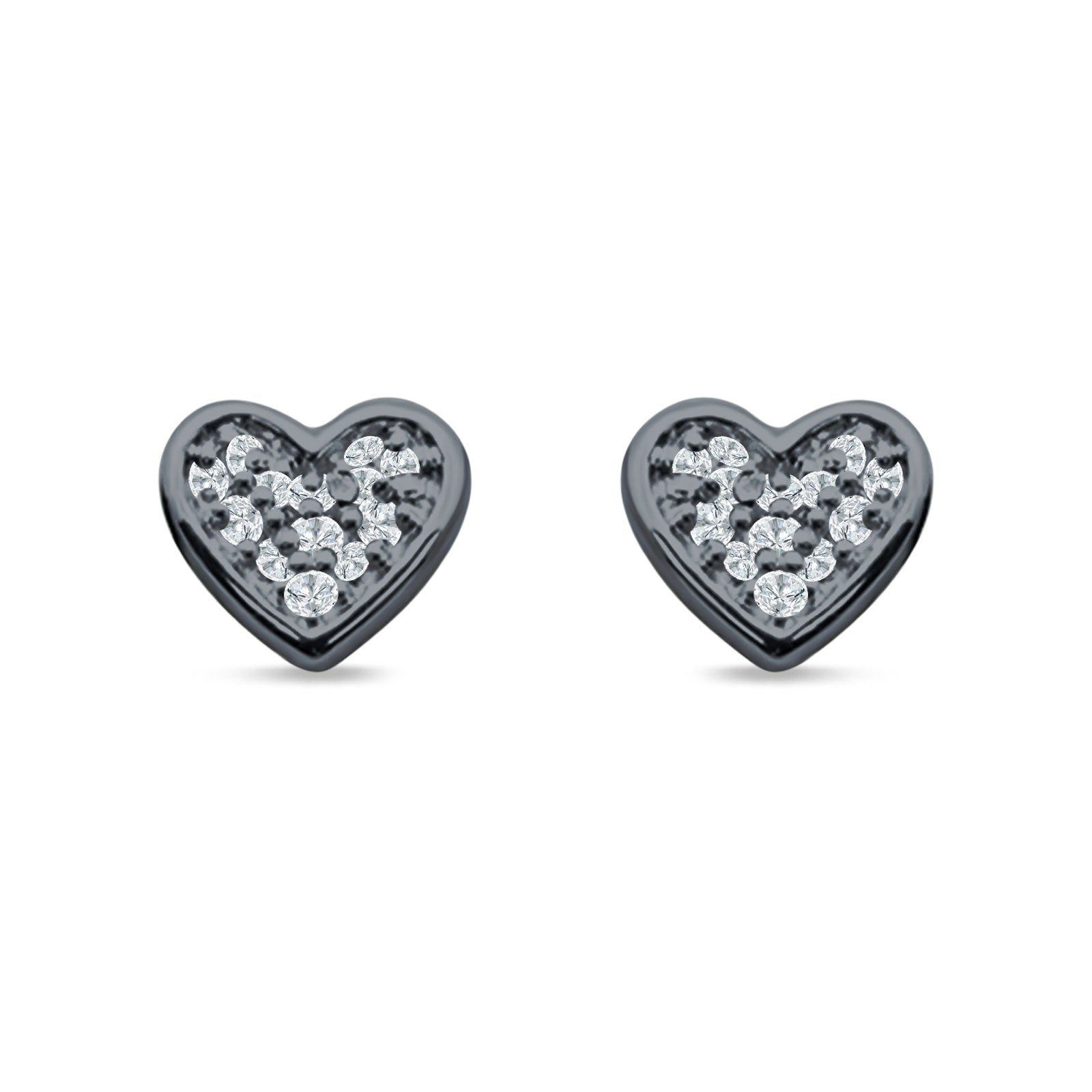 Minimalist Heart Shaped Round Cubic Zirconia Stud Earring 925 Sterling Silver