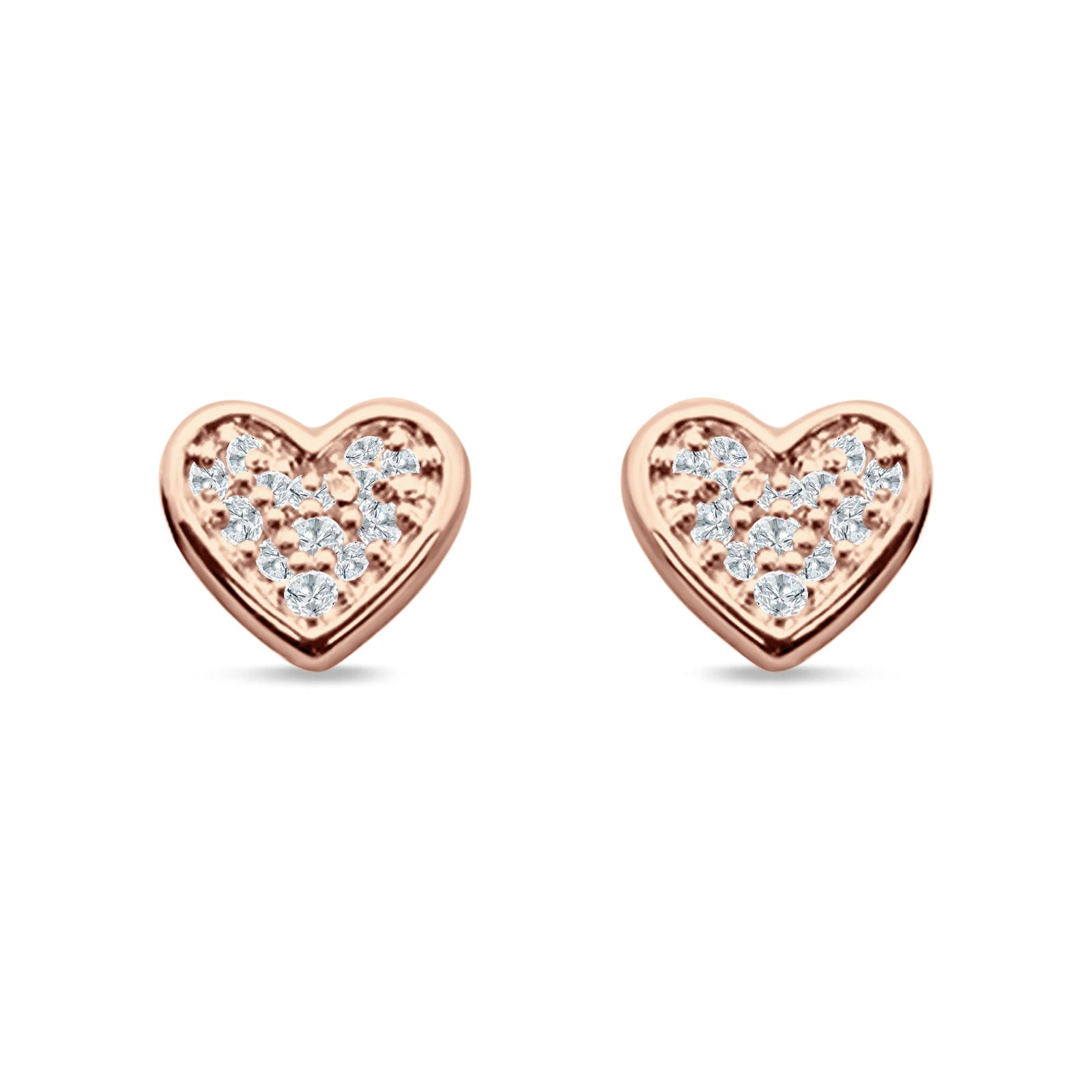Minimalist Heart Shaped Round Cubic Zirconia Stud Earring 925 Sterling Silver