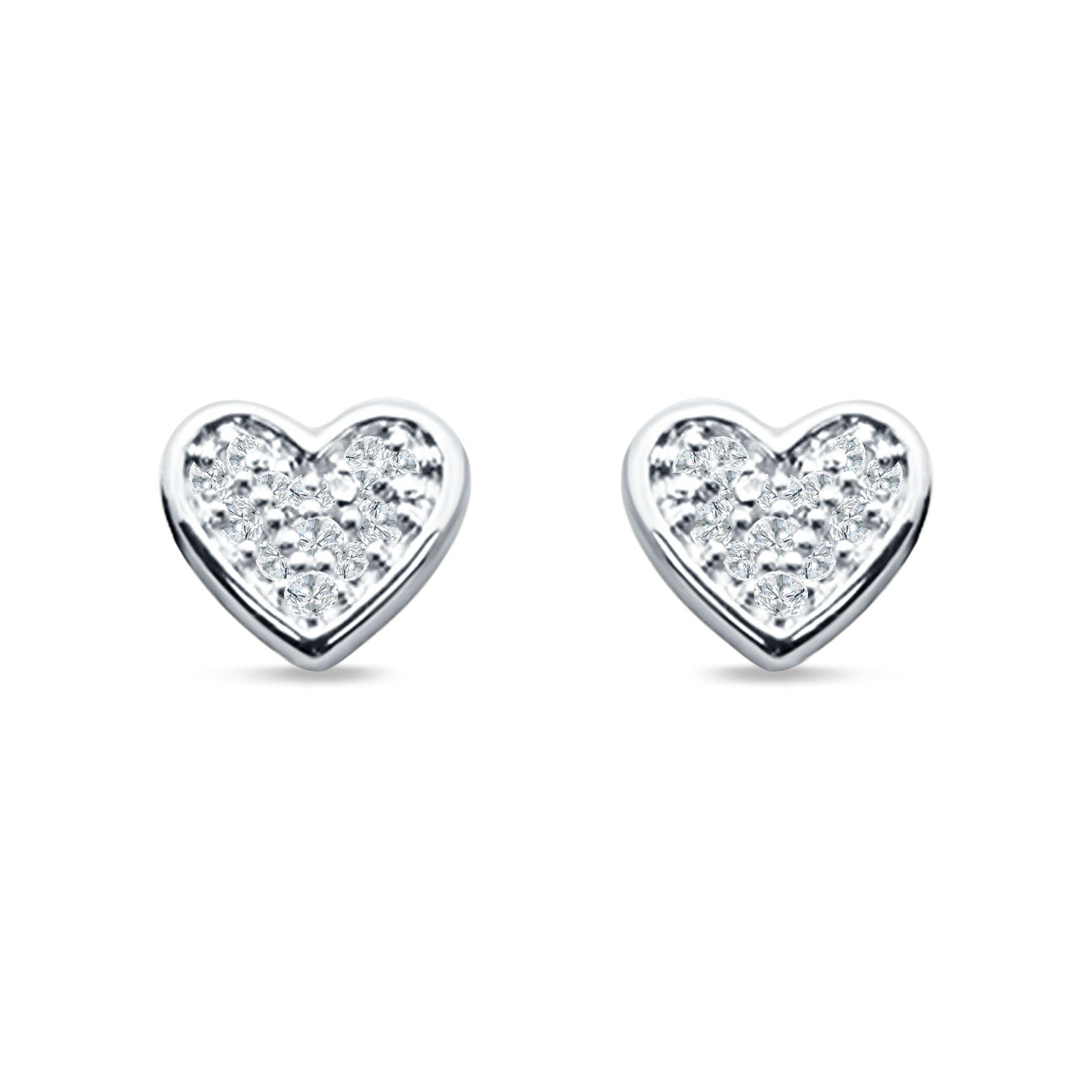 Minimalist Heart Shaped Round Cubic Zirconia Stud Earring 925 Sterling Silver