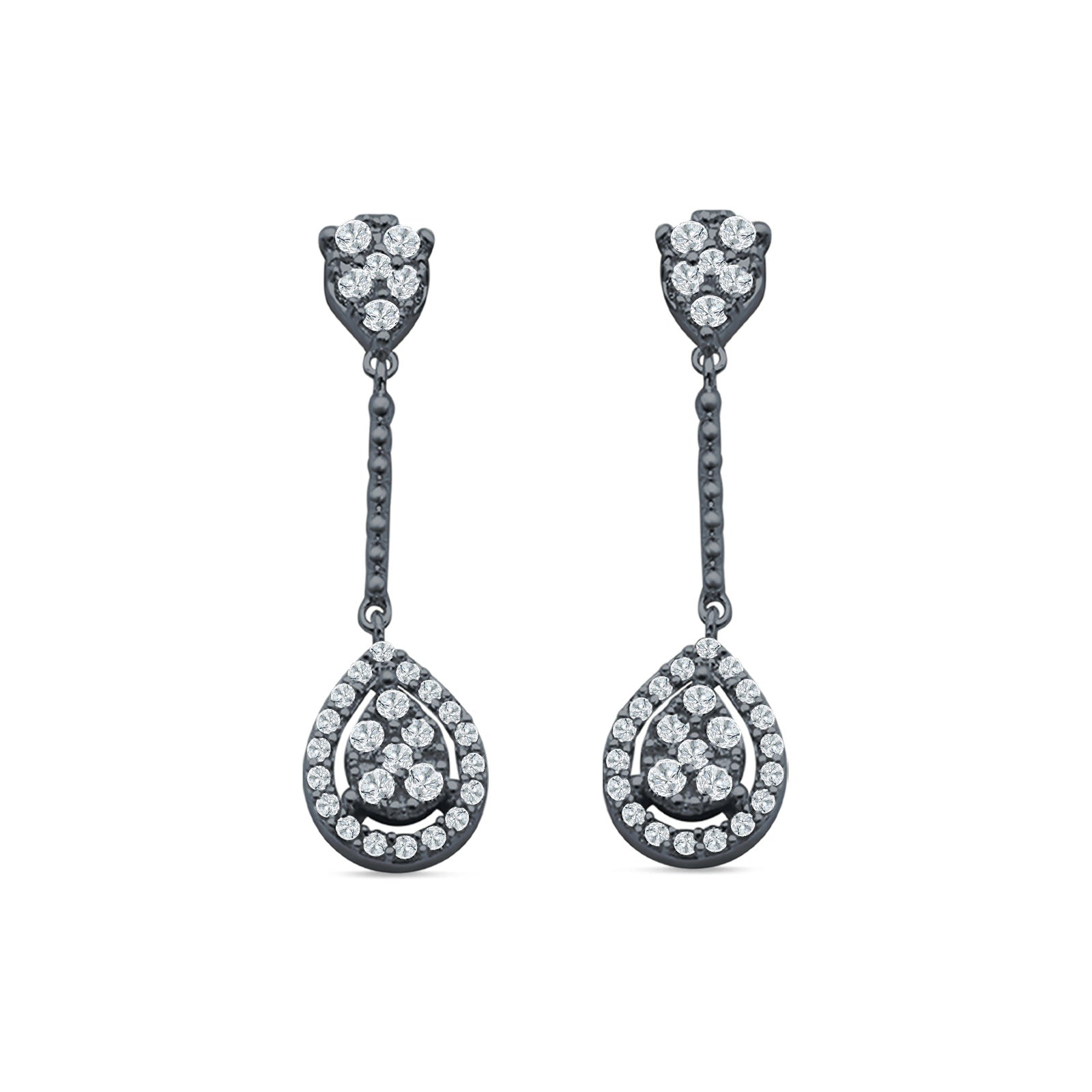Pear Teardrop Cluster Oblong Stud Earring Cubic Zirconia 925 Sterling silver