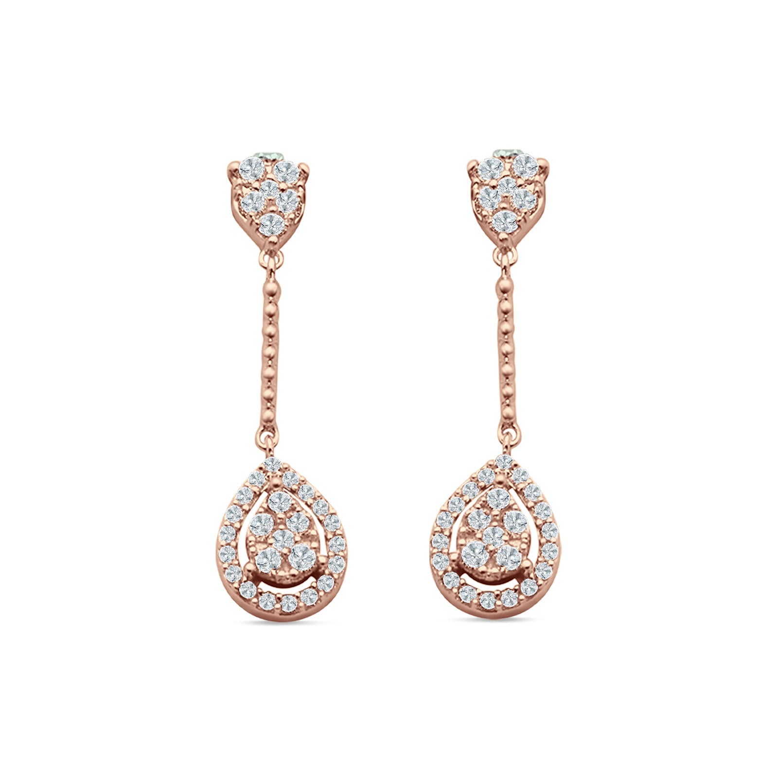 Pear Teardrop Cluster Oblong Stud Earring Cubic Zirconia 925 Sterling silver