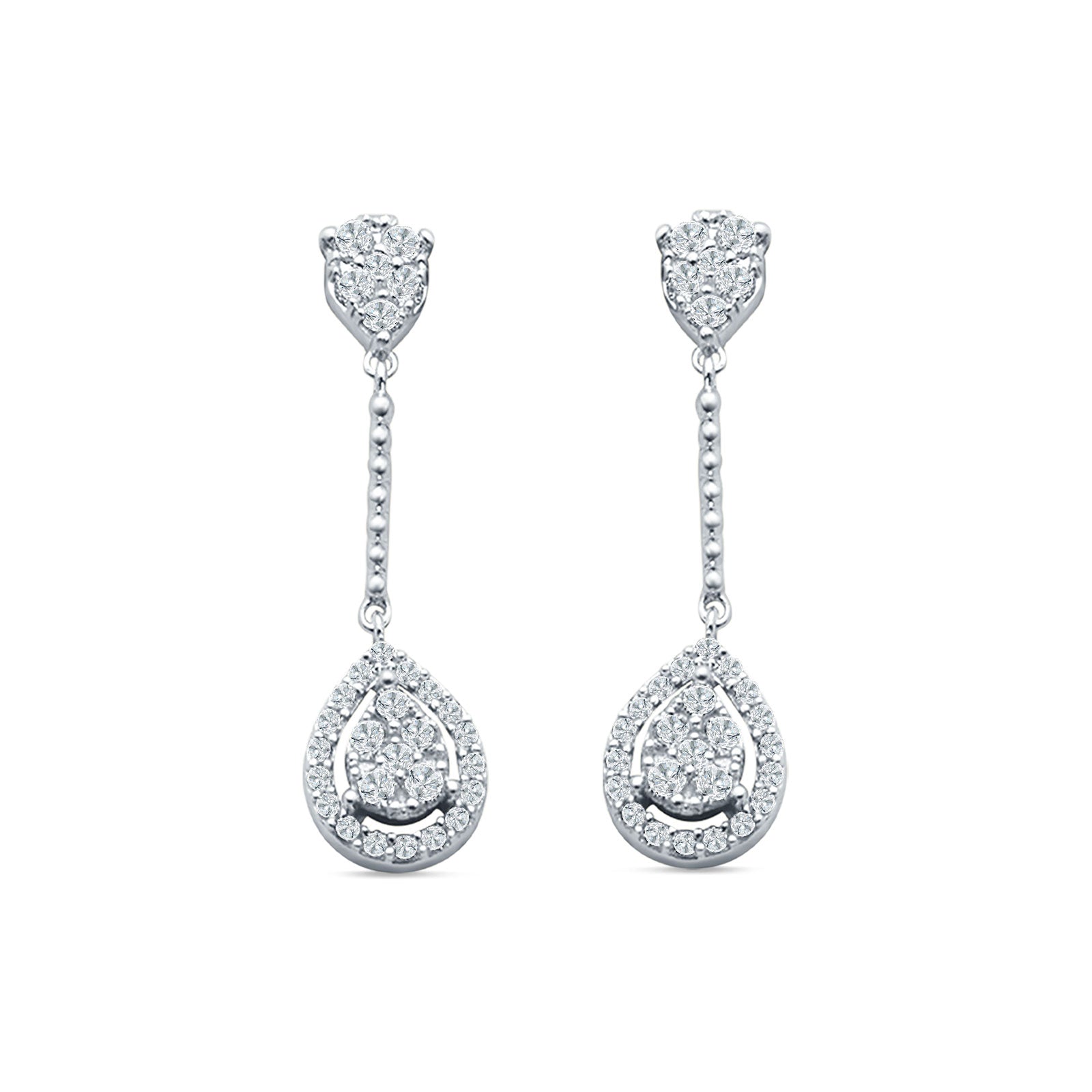 Pear Teardrop Cluster Oblong Stud Earring Cubic Zirconia 925 Sterling silver