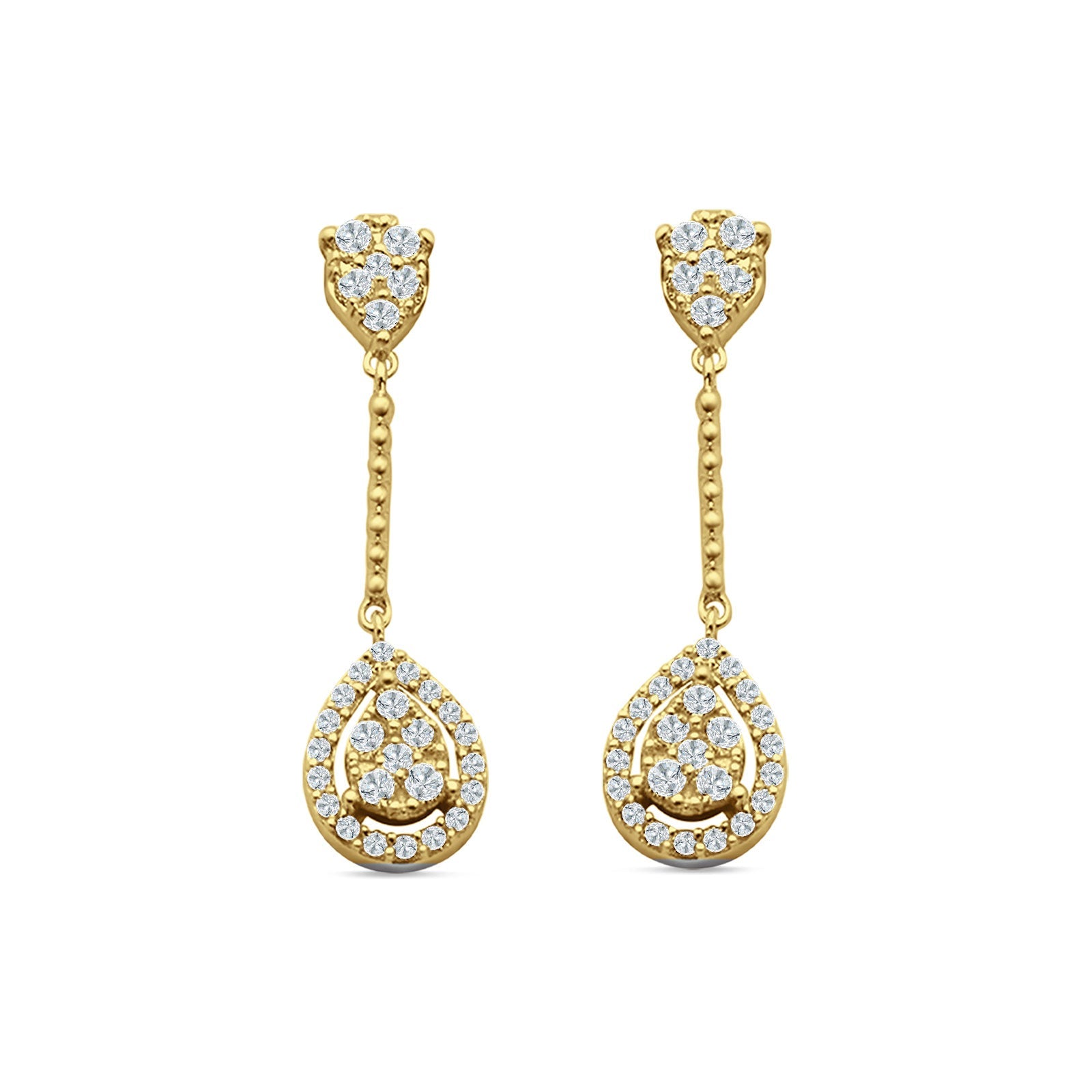 Pear Teardrop Cluster Oblong Stud Earring Cubic Zirconia 925 Sterling silver