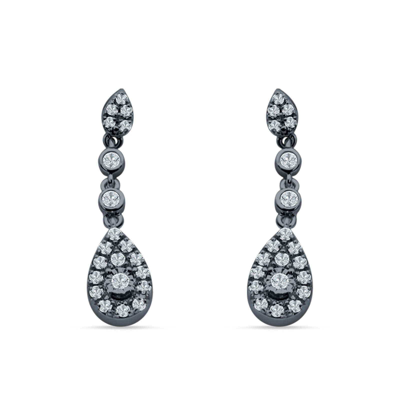 Pear Teardrop Halo Charm Drop Stud Earring Cubic Zirconia 925 Sterling Silver