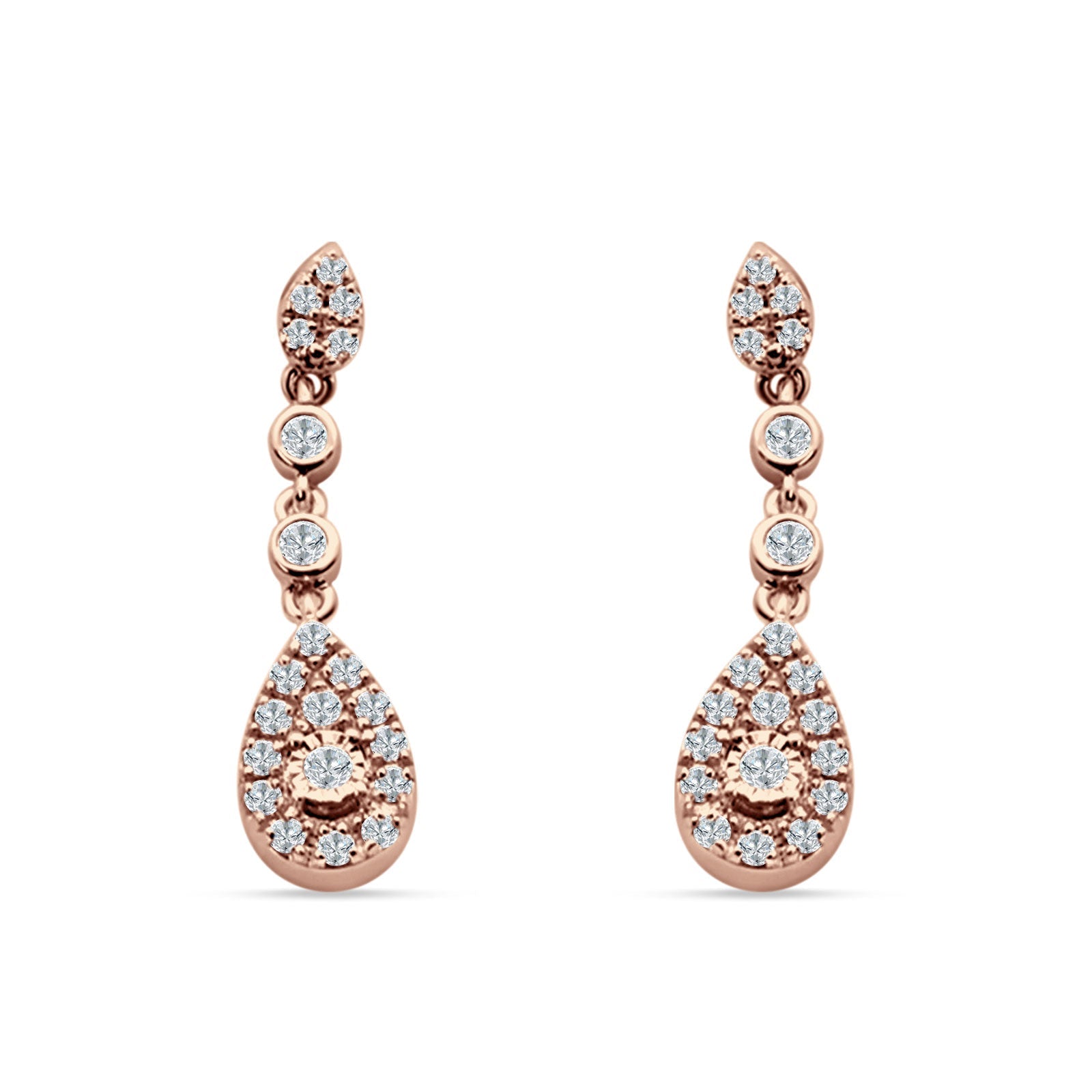 Pear Teardrop Halo Charm Drop Stud Earring Cubic Zirconia 925 Sterling Silver