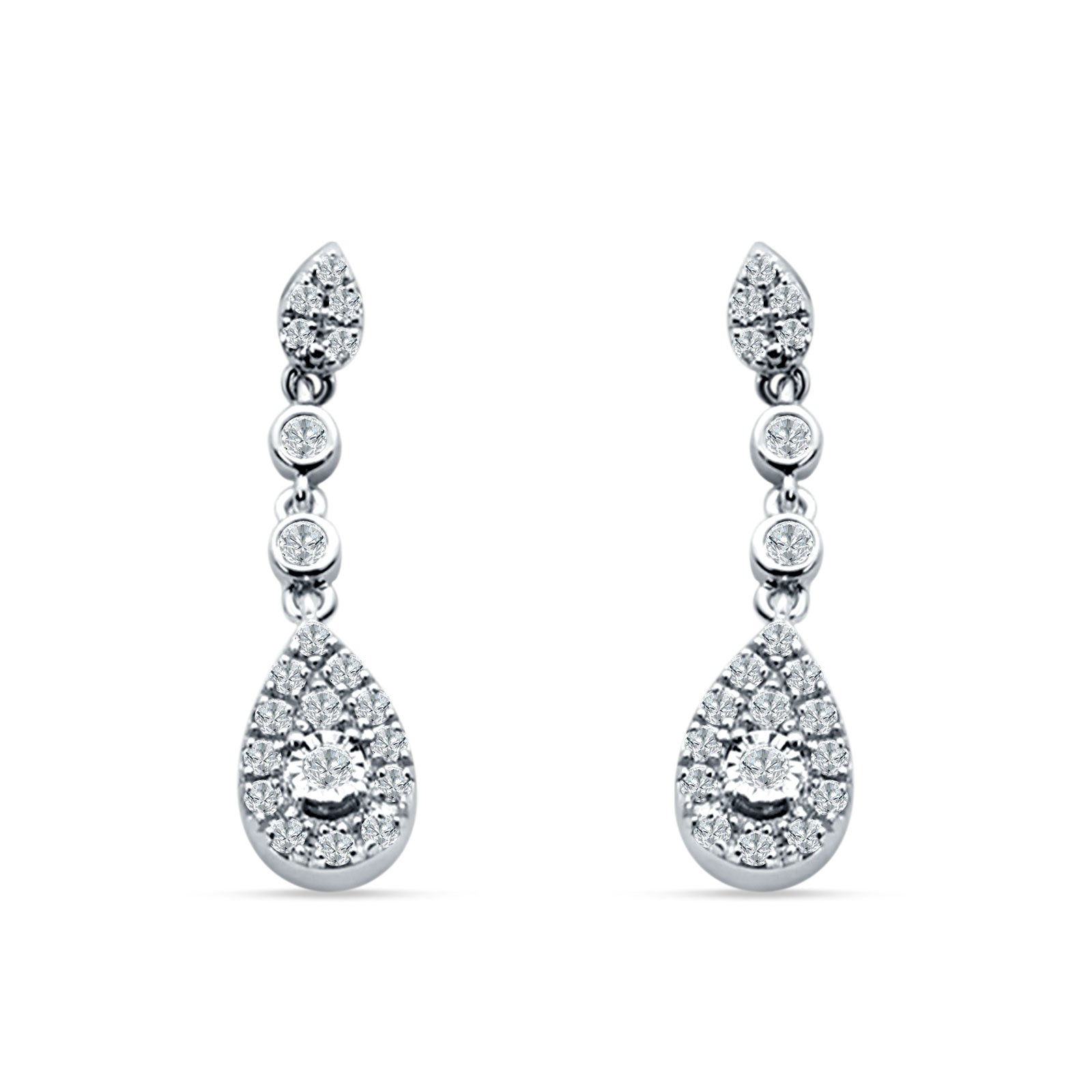 Pear Teardrop Halo Charm Drop Stud Earring Cubic Zirconia 925 Sterling Silver