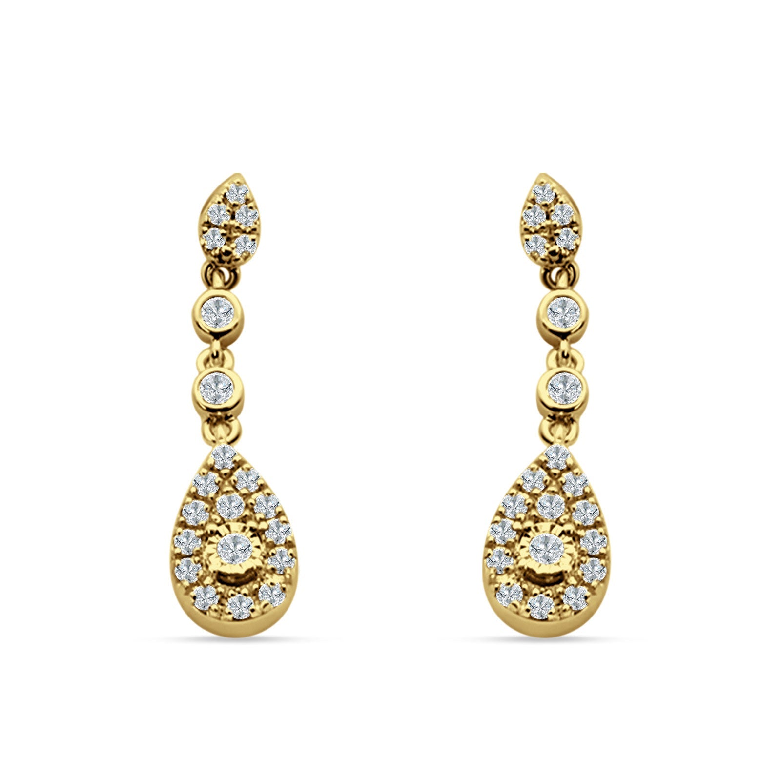 Pear Teardrop Halo Charm Drop Stud Earring Cubic Zirconia 925 Sterling Silver