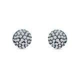Round Halo Cluster Ball Stud Earring Cubic Zirconia 925 Sterling Silver