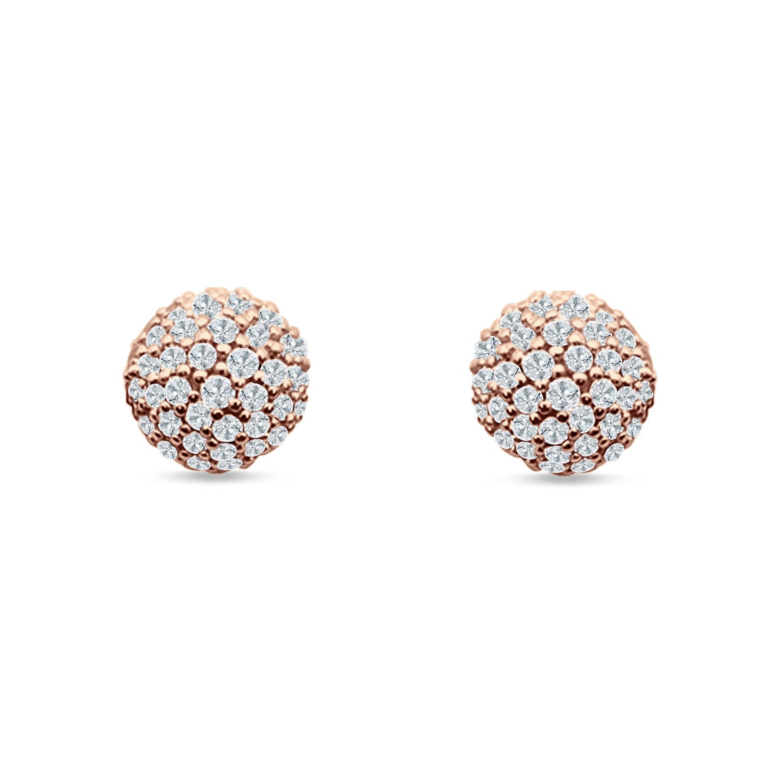 Round Halo Cluster Ball Stud Earring Cubic Zirconia 925 Sterling Silver