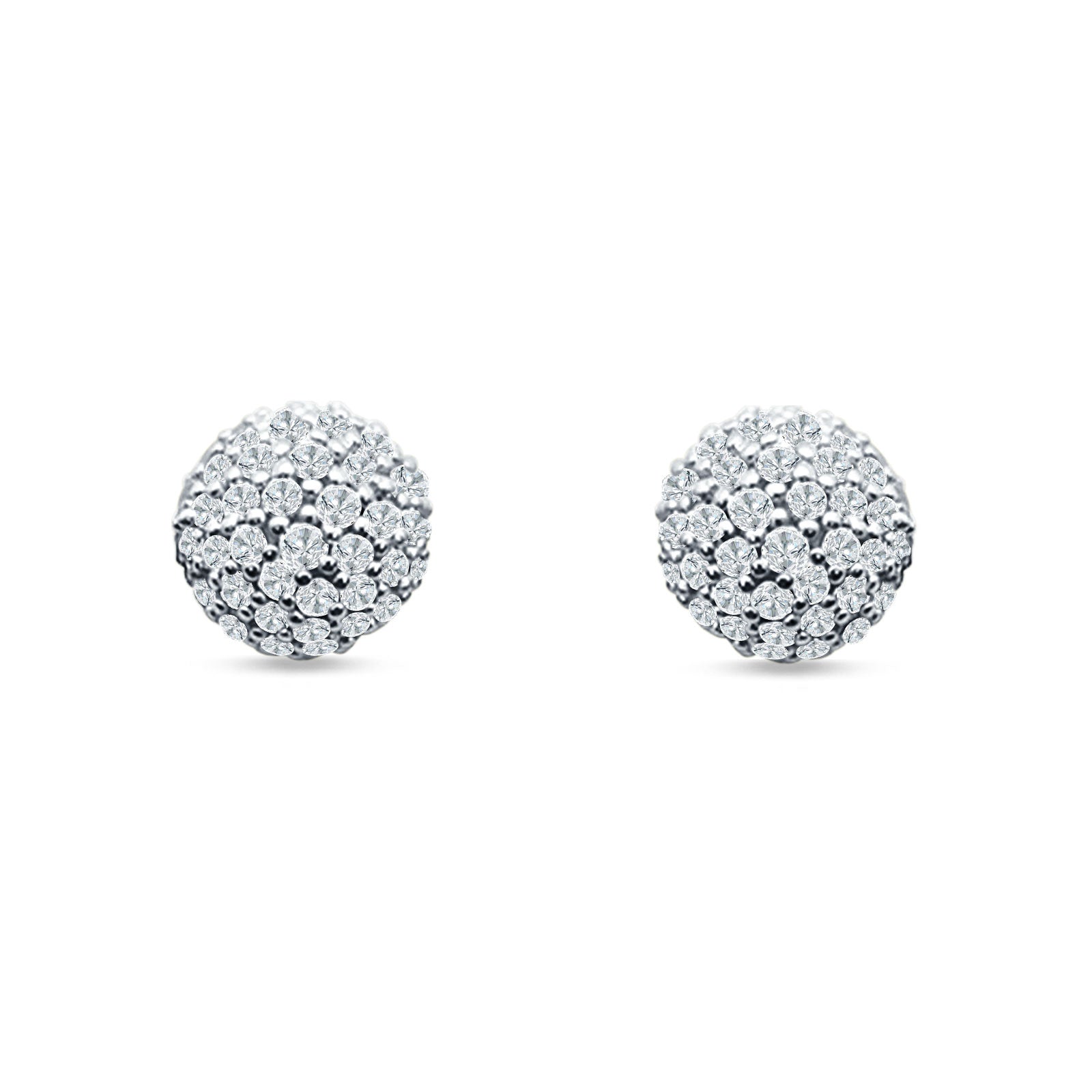 Round Halo Cluster Ball Stud Earring Cubic Zirconia 925 Sterling Silver