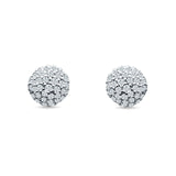 Round Halo Cluster Ball Stud Earring Cubic Zirconia 925 Sterling Silver