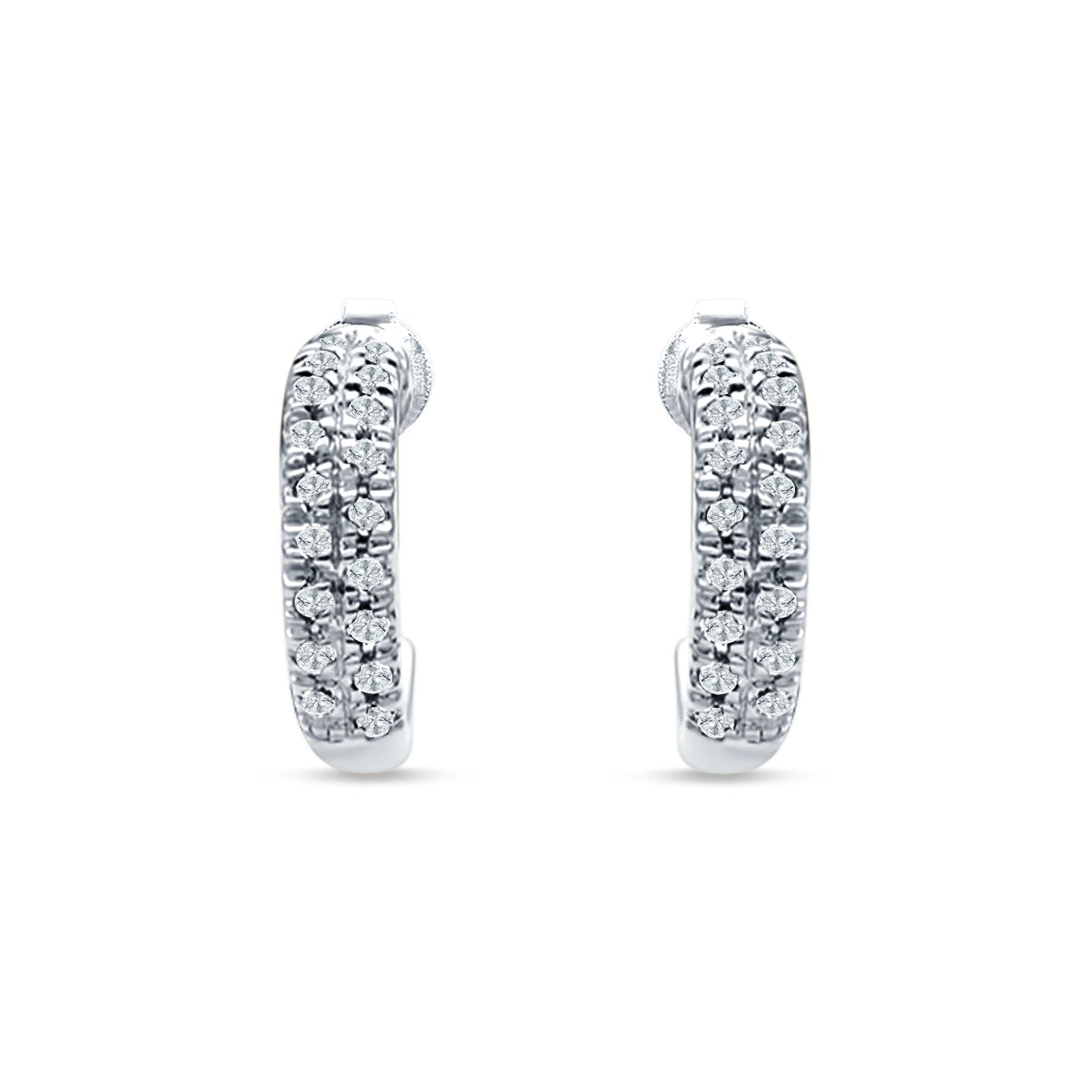 Half Hoop Stud Earring Cubic Zirconia 925 Sterling Silver