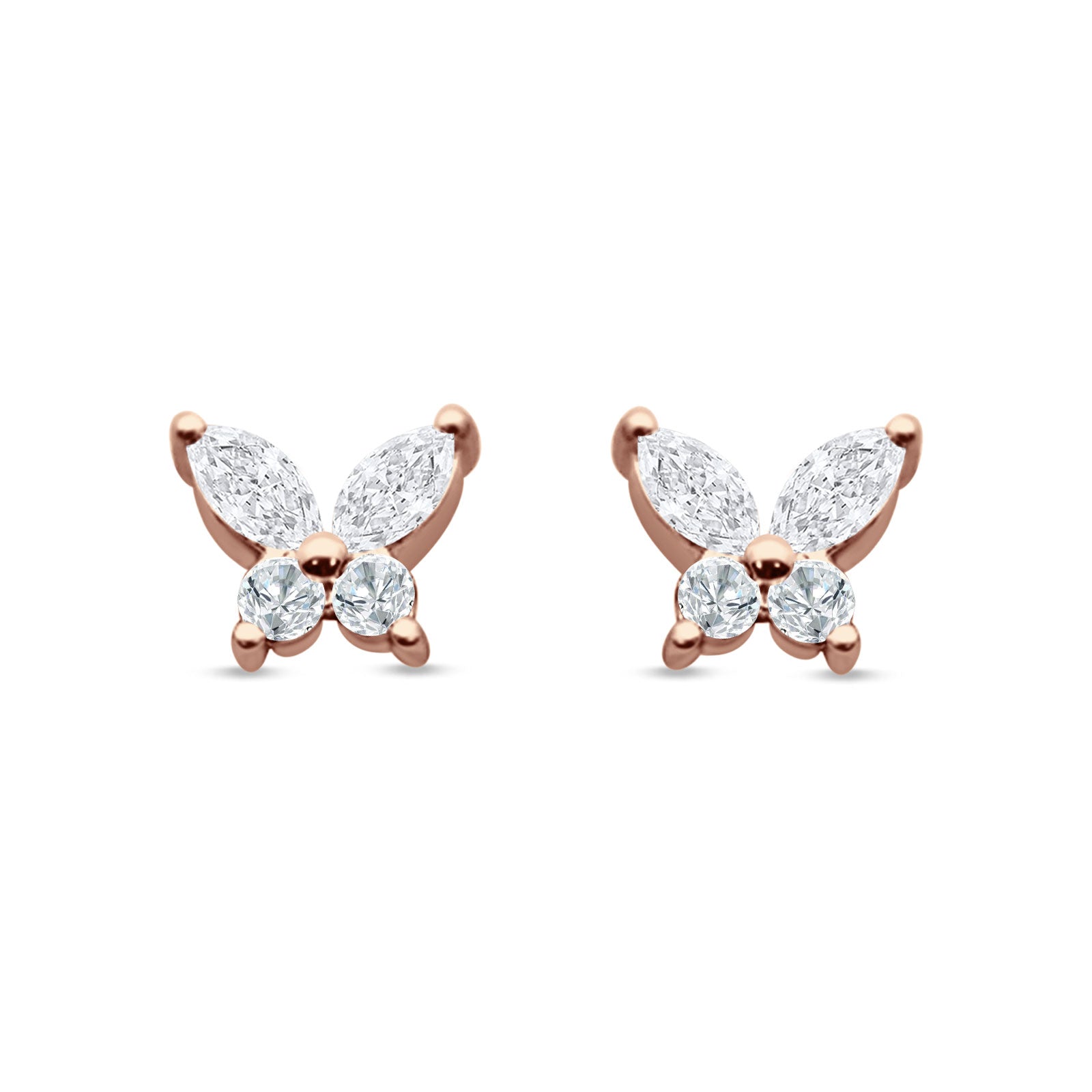Butterfly Stud Earring Marquise Cut & Round Cubic Zirconia 925 Sterling Silver
