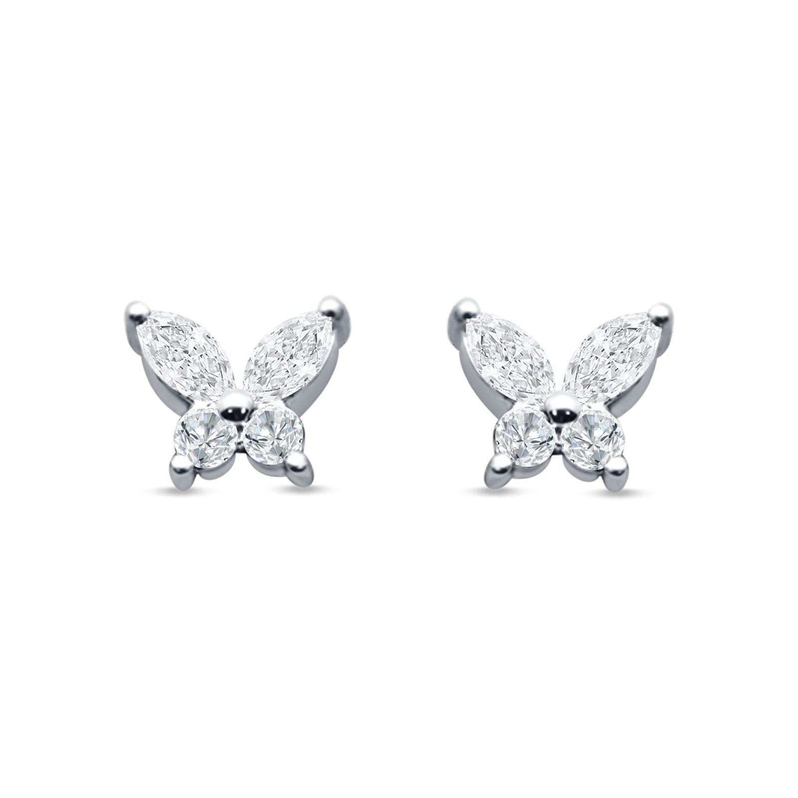 Butterfly Stud Earring Marquise Cut & Round Cubic Zirconia 925 Sterling Silver