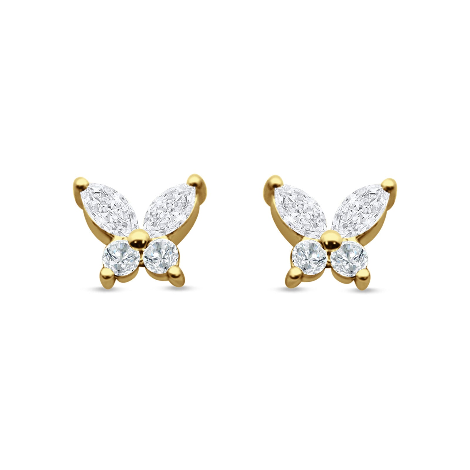 Butterfly Stud Earring Marquise Cut & Round Cubic Zirconia 925 Sterling Silver