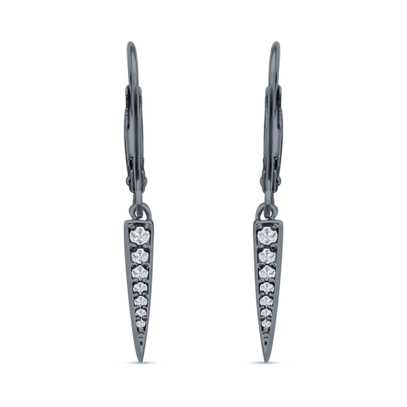 Spike Hoop Leverback Earrings Round Cubic Zirconia 925 Sterling Silver