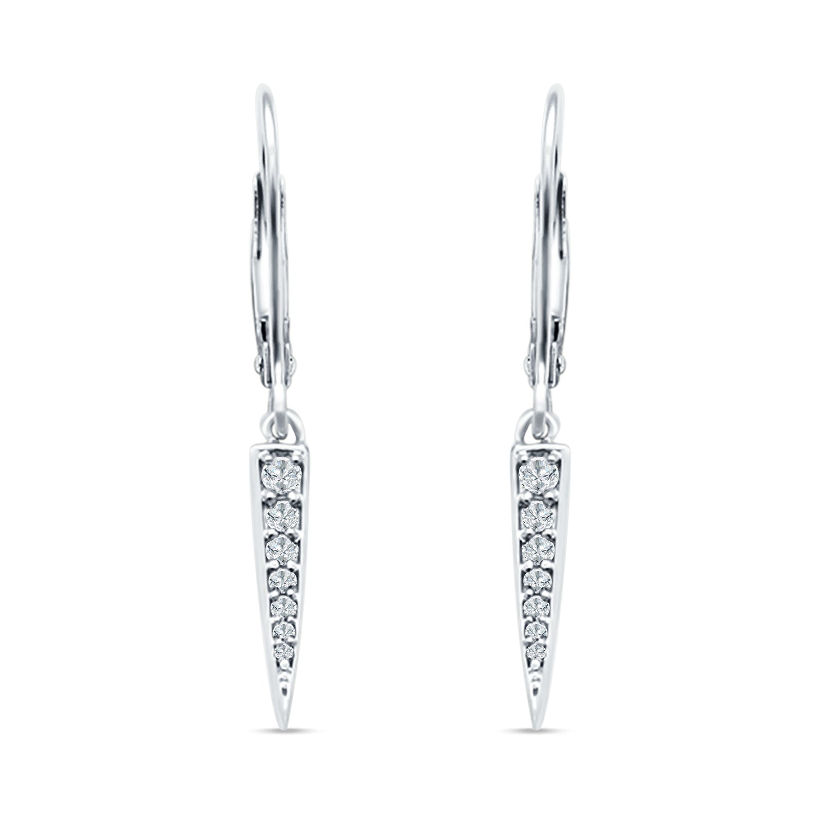 Spike Hoop Leverback Earrings Round Cubic Zirconia 925 Sterling Silver