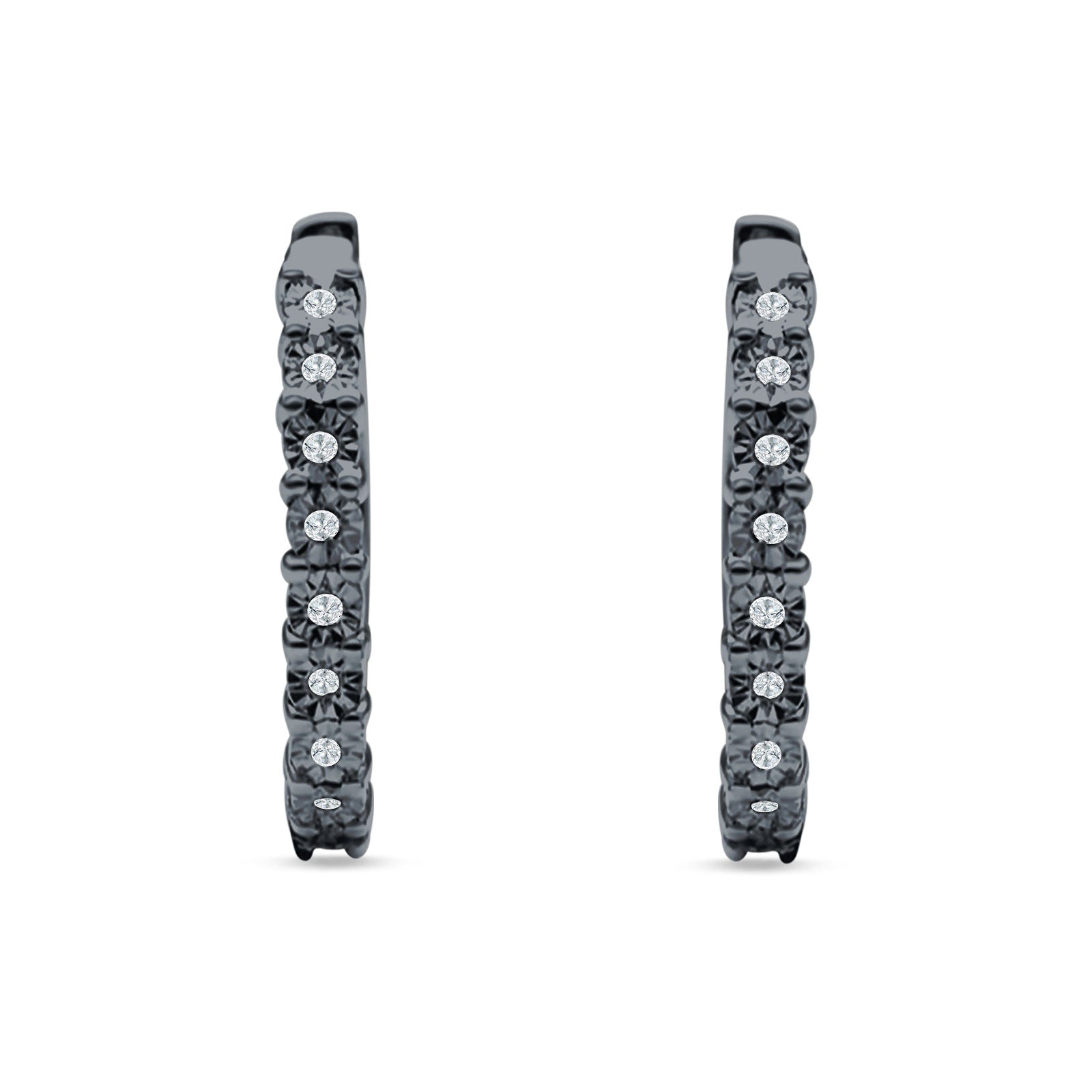 Round Engraved Flower Huggie Hoop Earring Cubic Zirconia 925 Sterling Silver