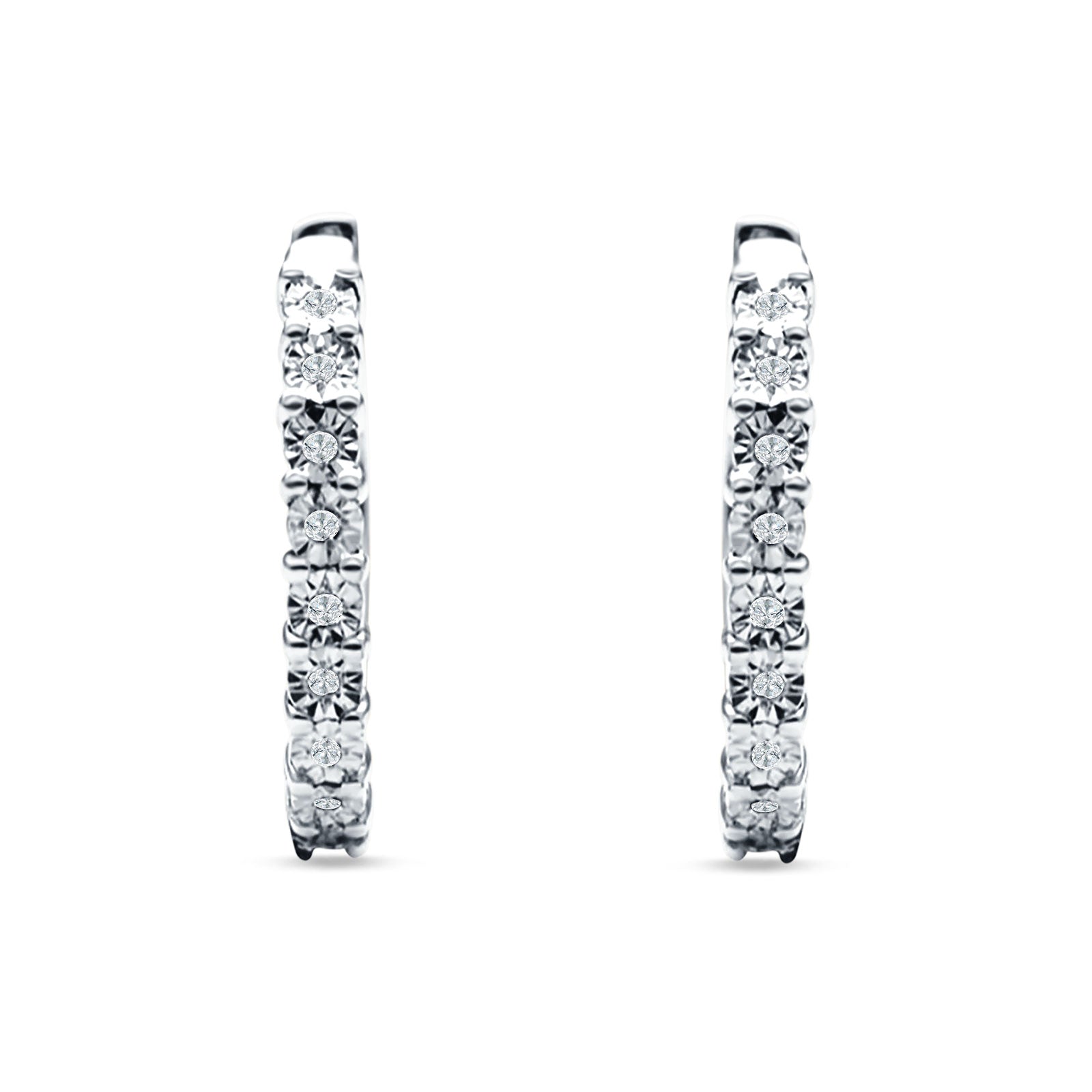 Round Engraved Flower Huggie Hoop Earring Cubic Zirconia 925 Sterling Silver