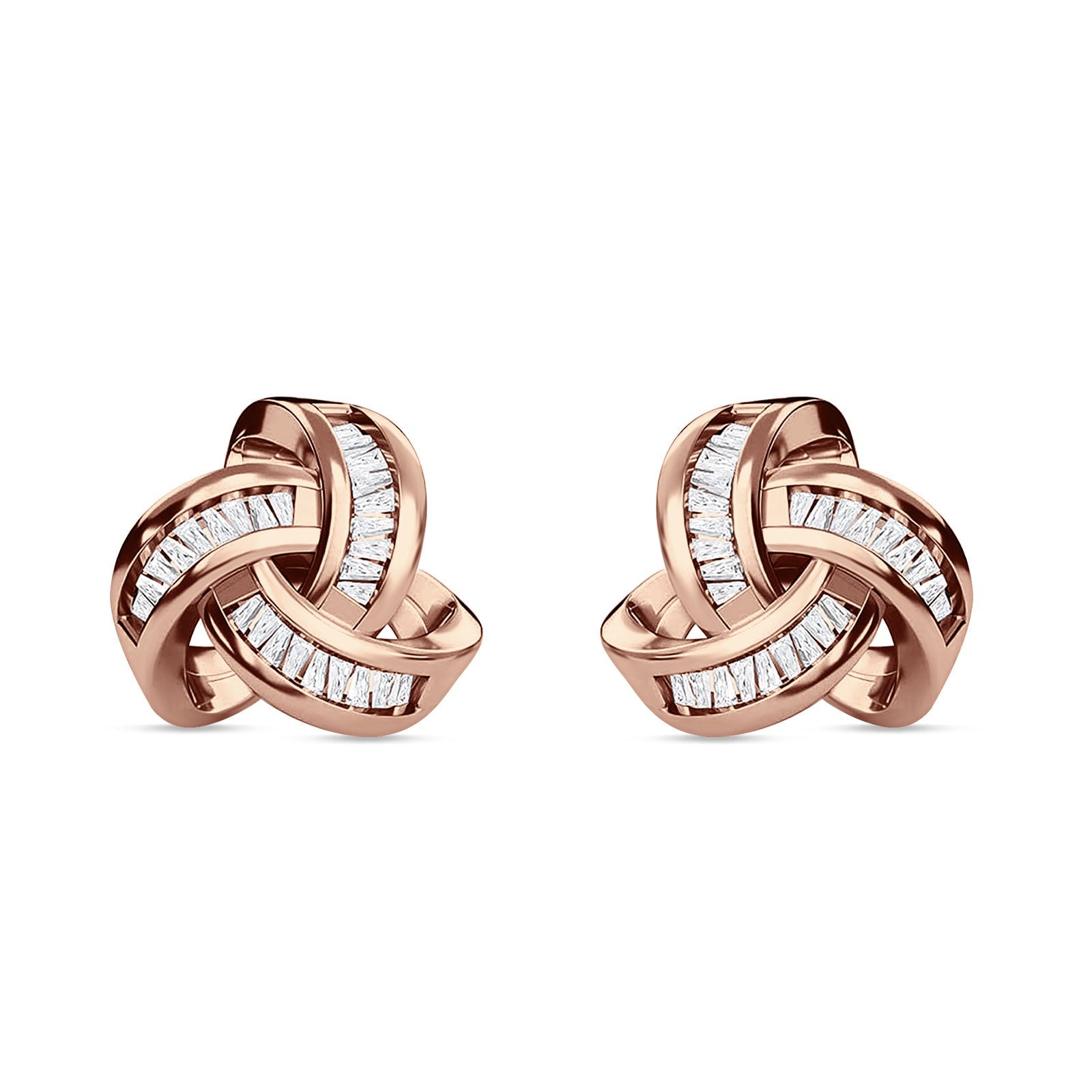 Trinity Love Knot  Baguette Stud Earring Cubic Zirconia 925 Sterling Silver