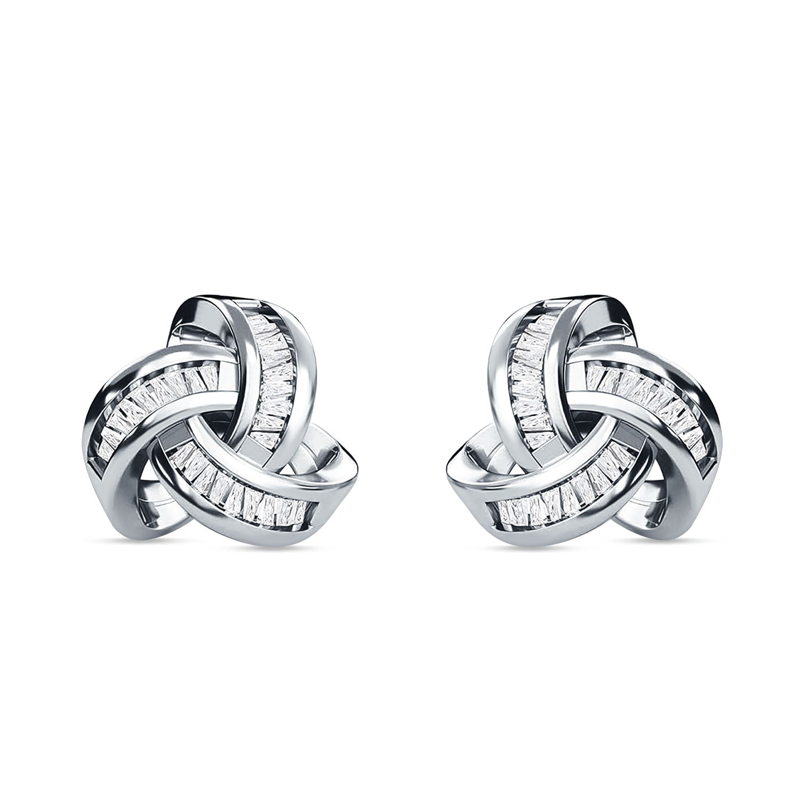 Trinity Love Knot  Baguette Stud Earring Cubic Zirconia 925 Sterling Silver