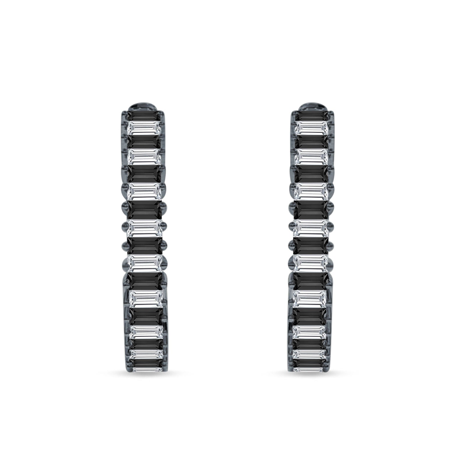 Baguette Cubic Zirconia Half Eternity Huggie Hoop Earring 925 Sterling Silver