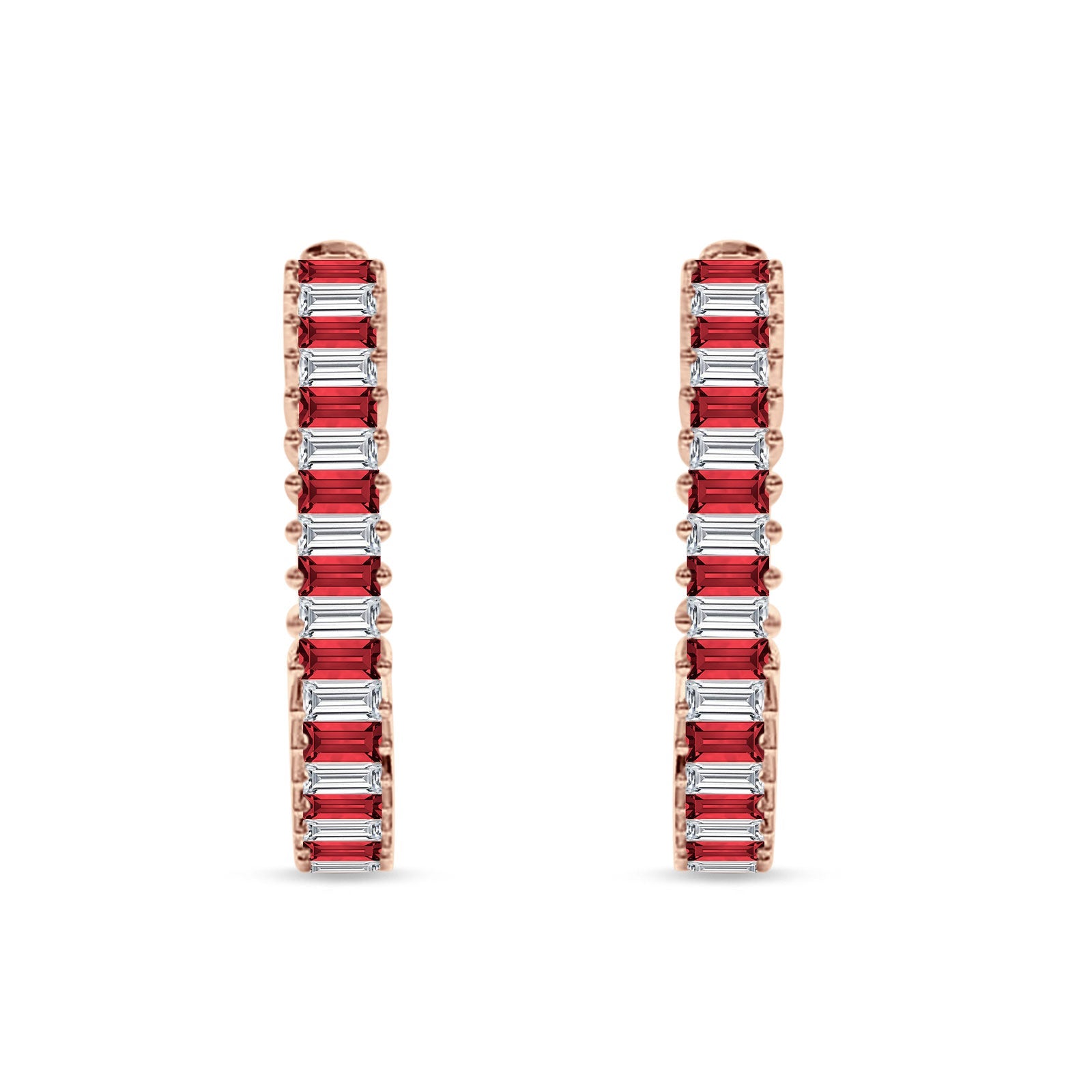 Baguette Cubic Zirconia Half Eternity Huggie Hoop Earring 925 Sterling Silver