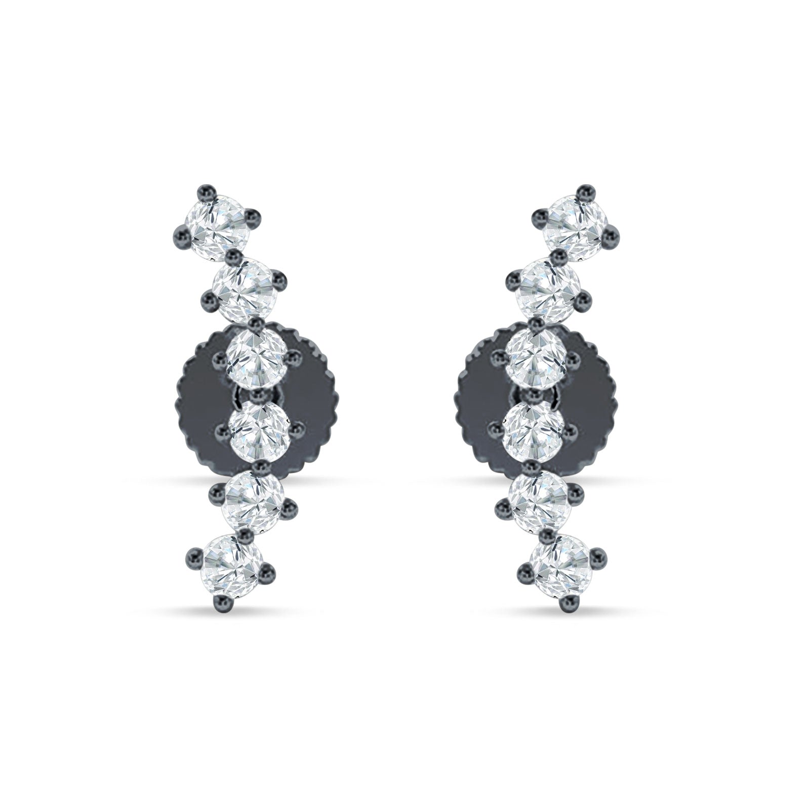 Six Stone Climber Stud Earring Cubic Zirconia 925 Sterling Silver