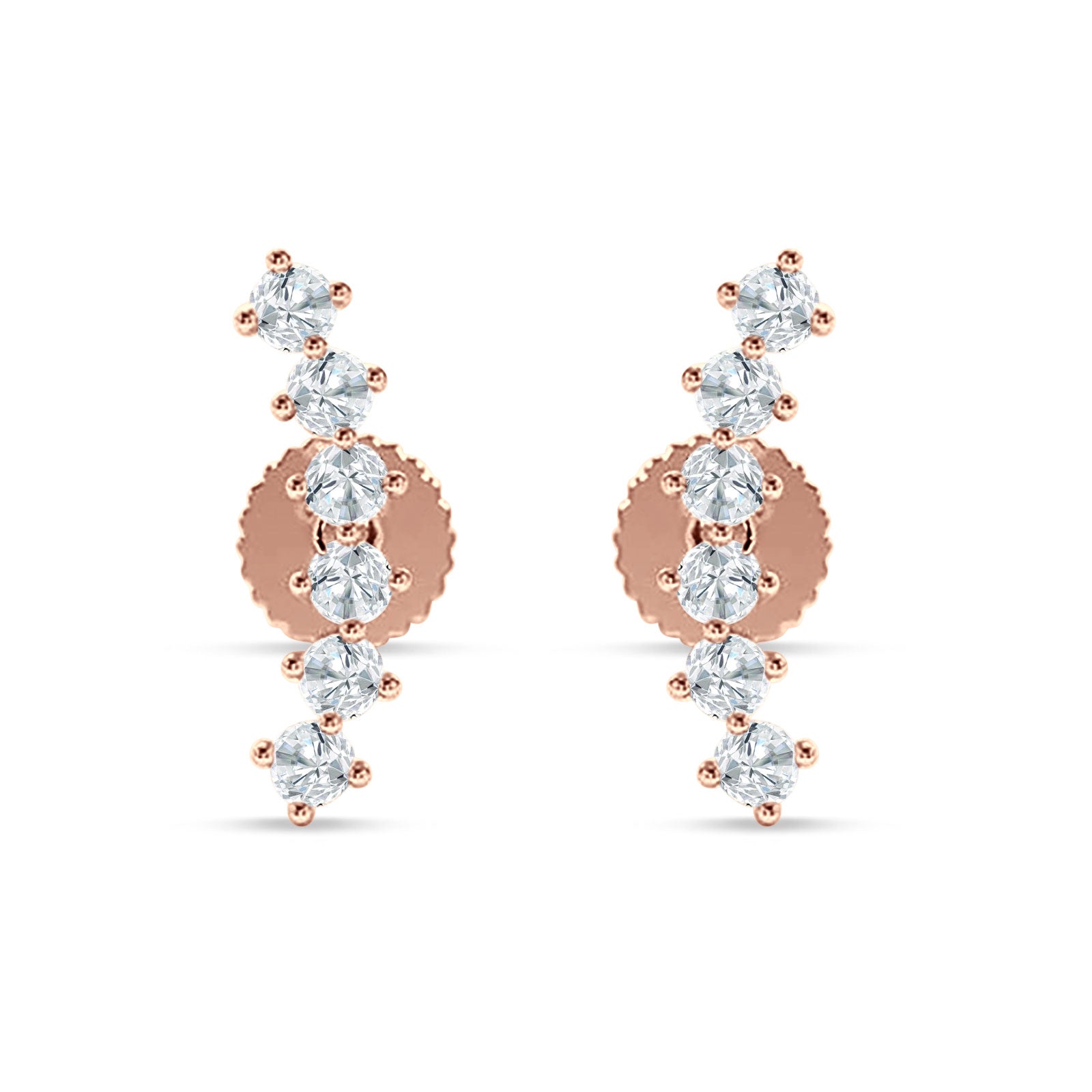 Six Stone Climber Stud Earring Cubic Zirconia 925 Sterling Silver