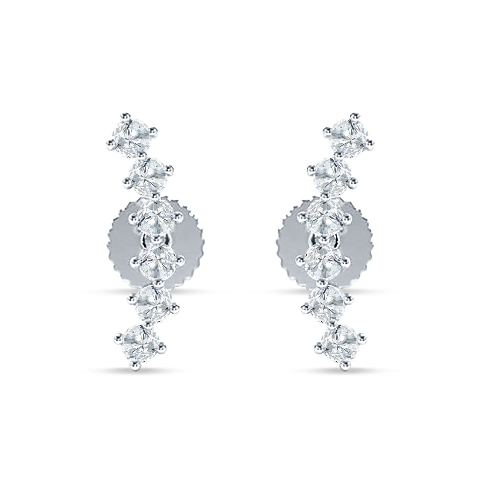 Six Stone Climber Stud Earring Cubic Zirconia 925 Sterling Silver