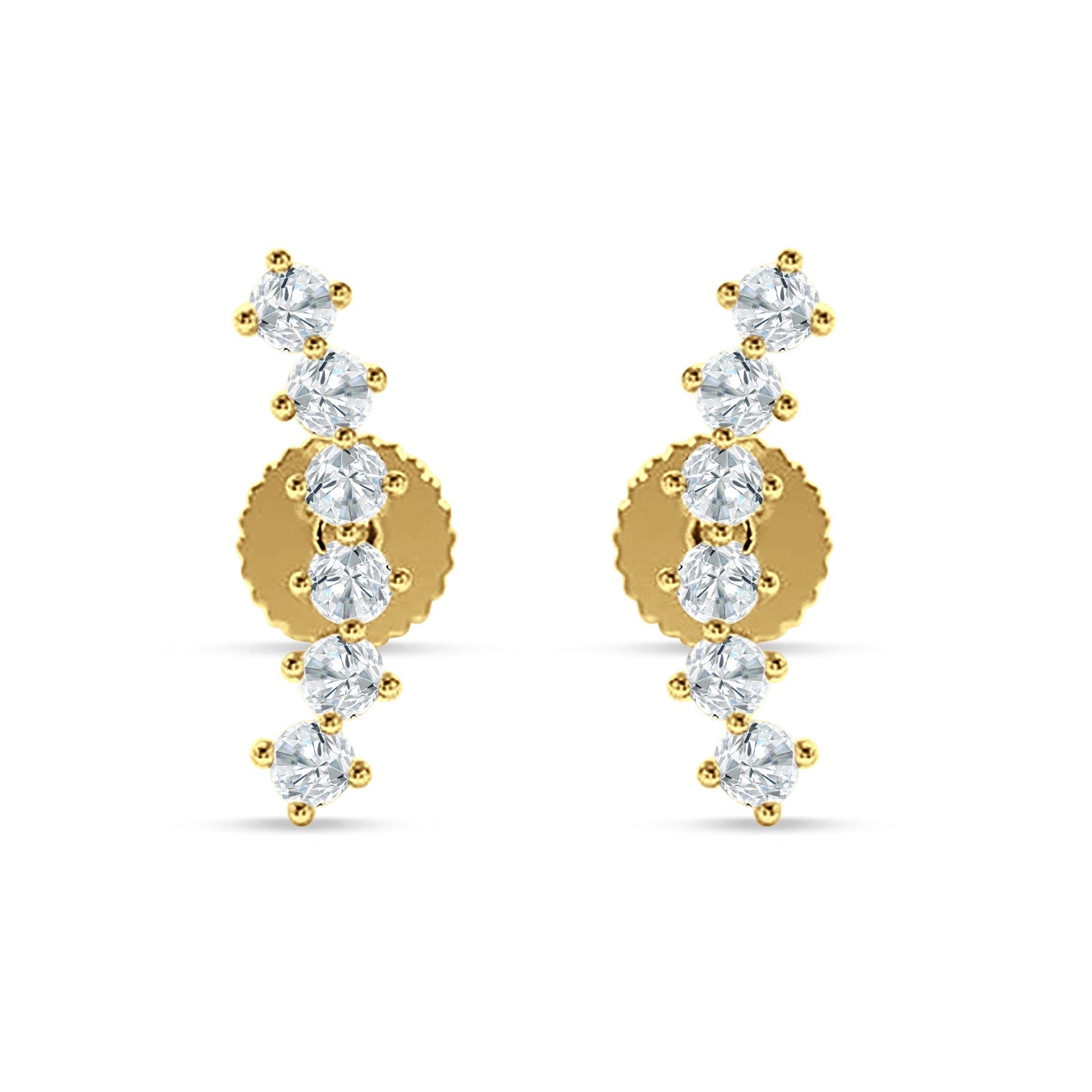Six Stone Climber Stud Earring Cubic Zirconia 925 Sterling Silver