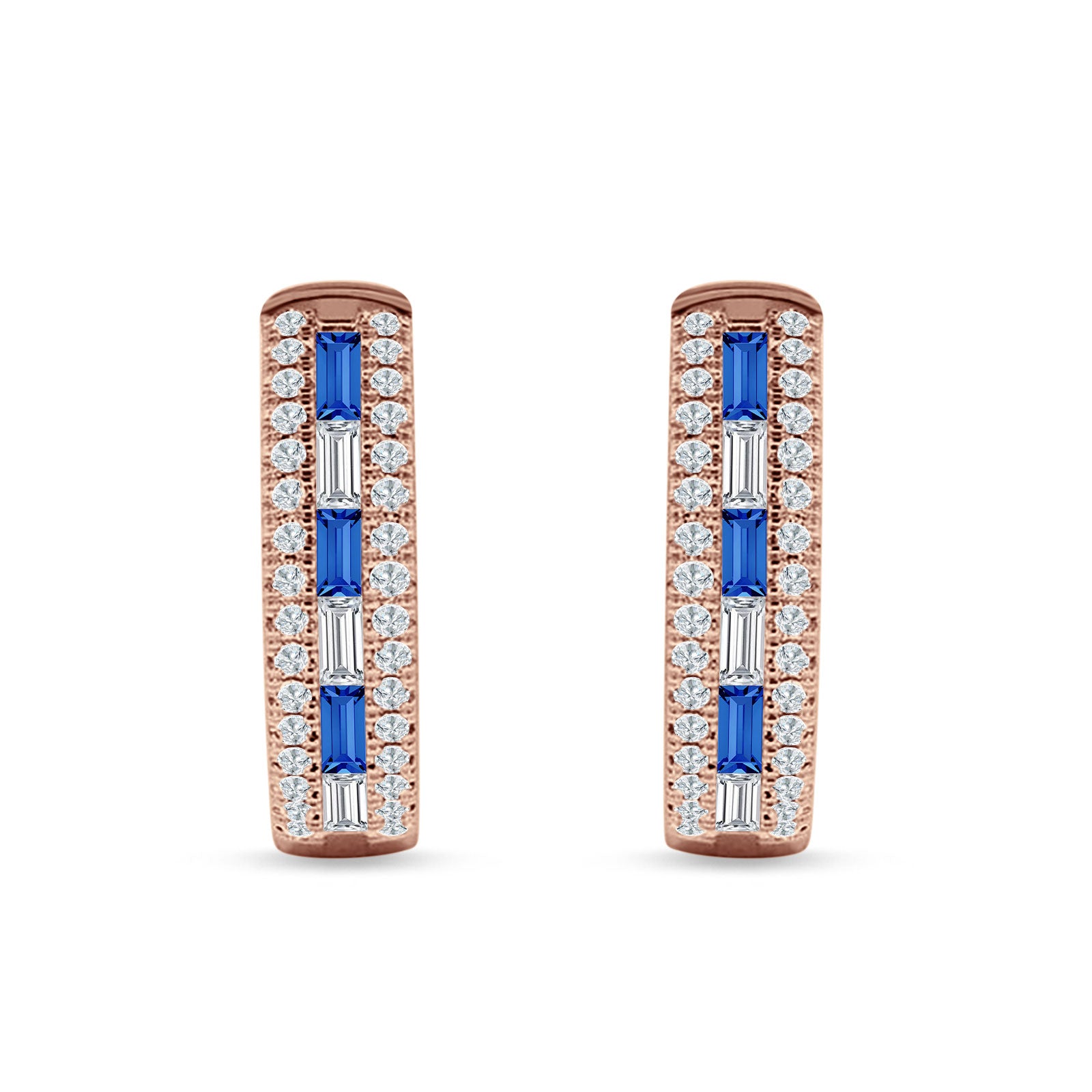 Round & Baguette Cubic Zirconia Huggie Hoop Earring 925 Sterling Silver