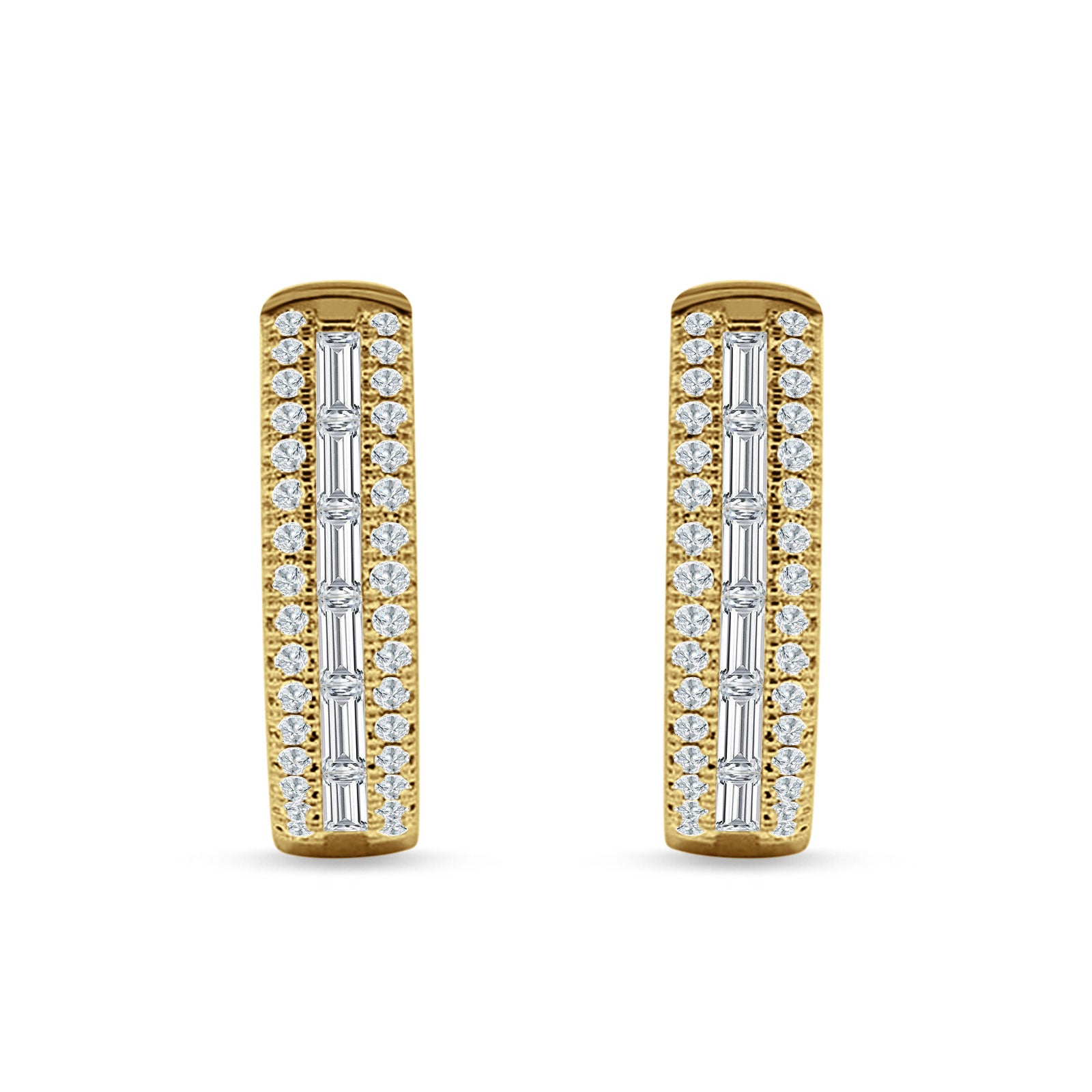 Round & Baguette Cubic Zirconia Huggie Hoop Earring 925 Sterling Silver