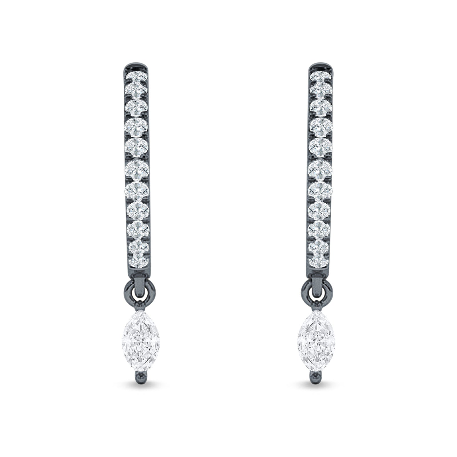 Marquise Charm Huggie Hoop Earring Cubic Zirconia 925 Sterling Silver