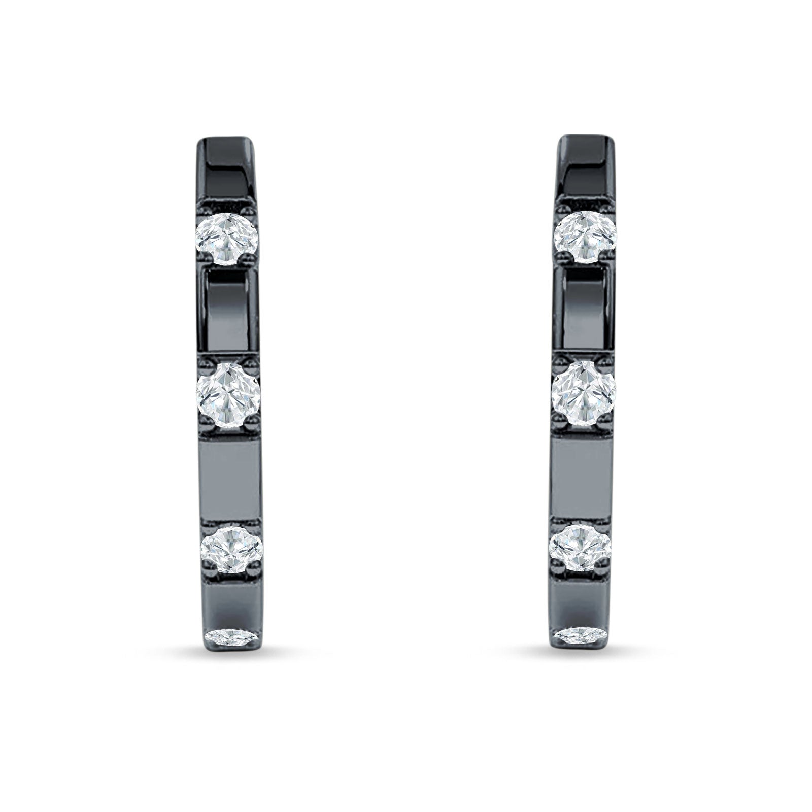 Round Cubic Zirconia Frosty Huggie Hoop Earring 925 Sterling Silver