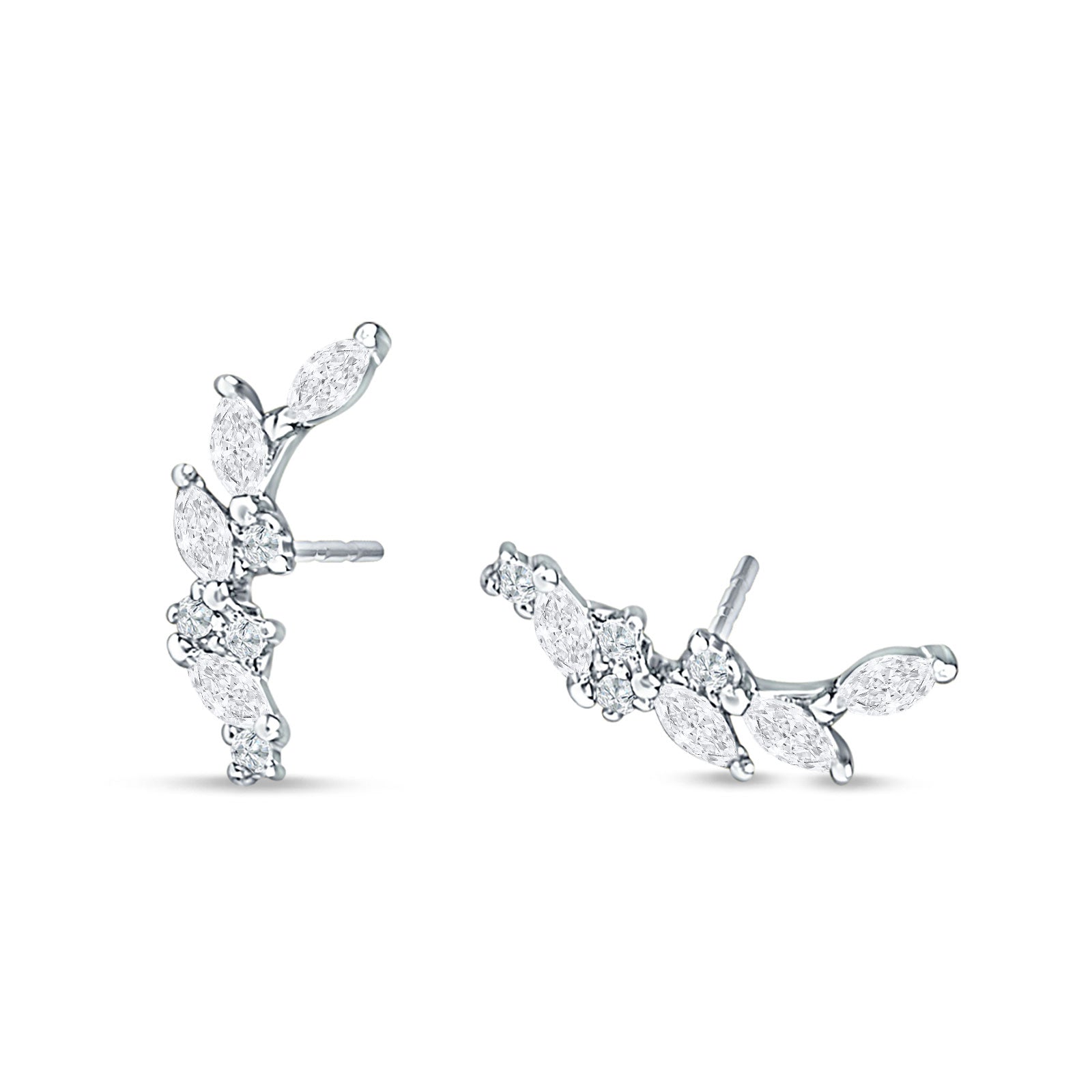 Marquise Cubic Zirconia Leaf Style Crawler Stud Earring 925 Sterling Silver
