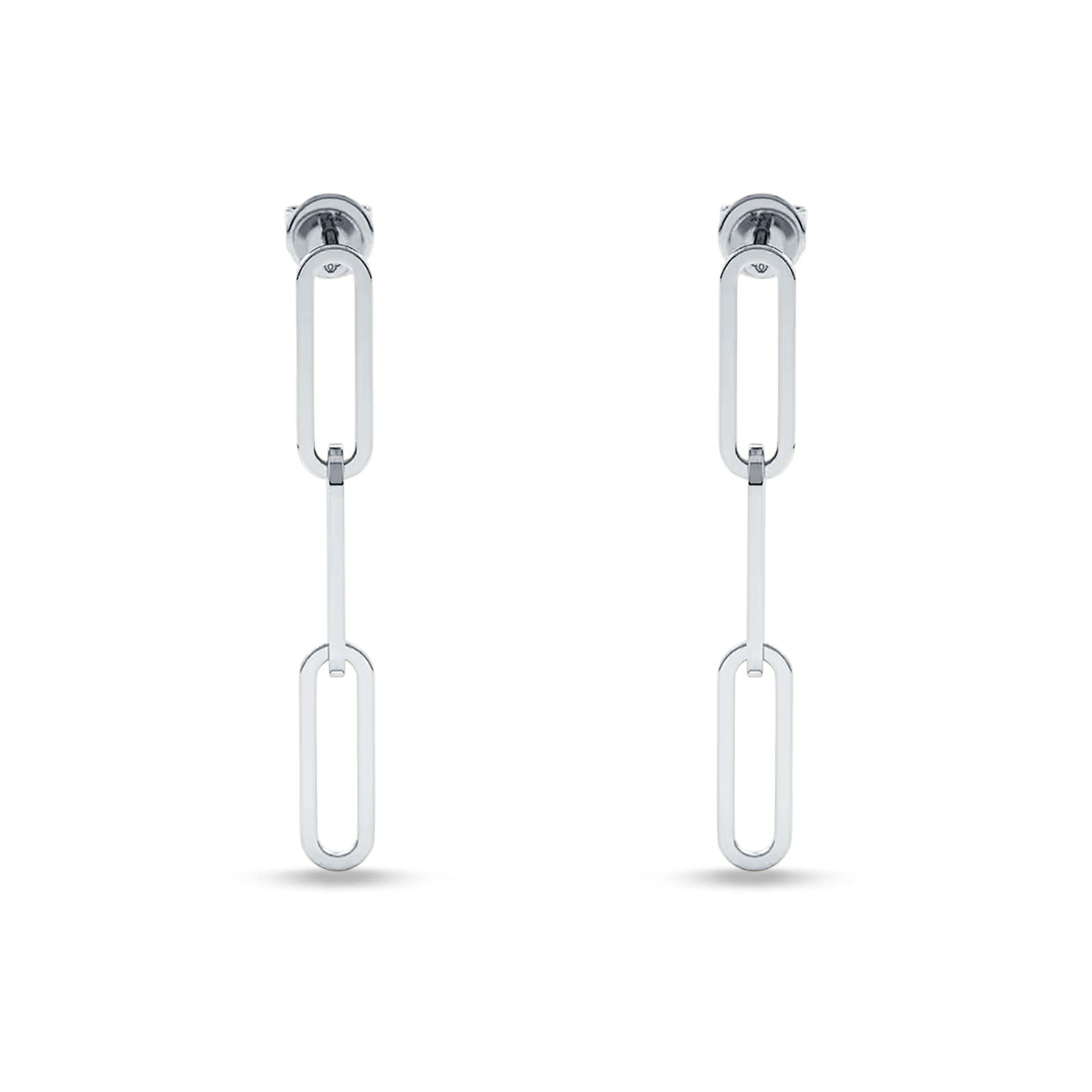 Paperclip Link Chain Interlocking Oblong Stud Earring 925 Sterling Silver