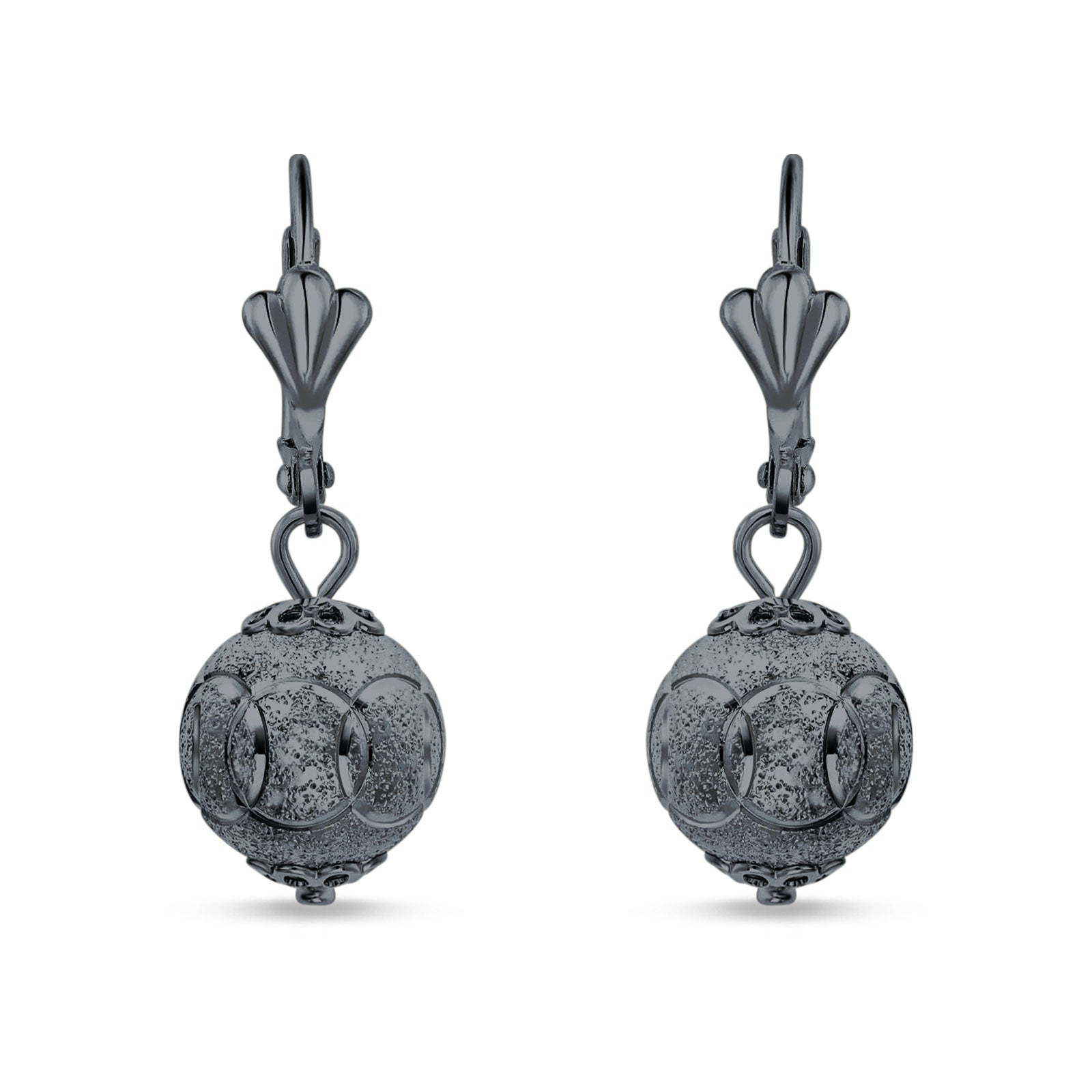 Round Diamond Cut Dangling Ball Leverback Earrings 925 Sterling Silver