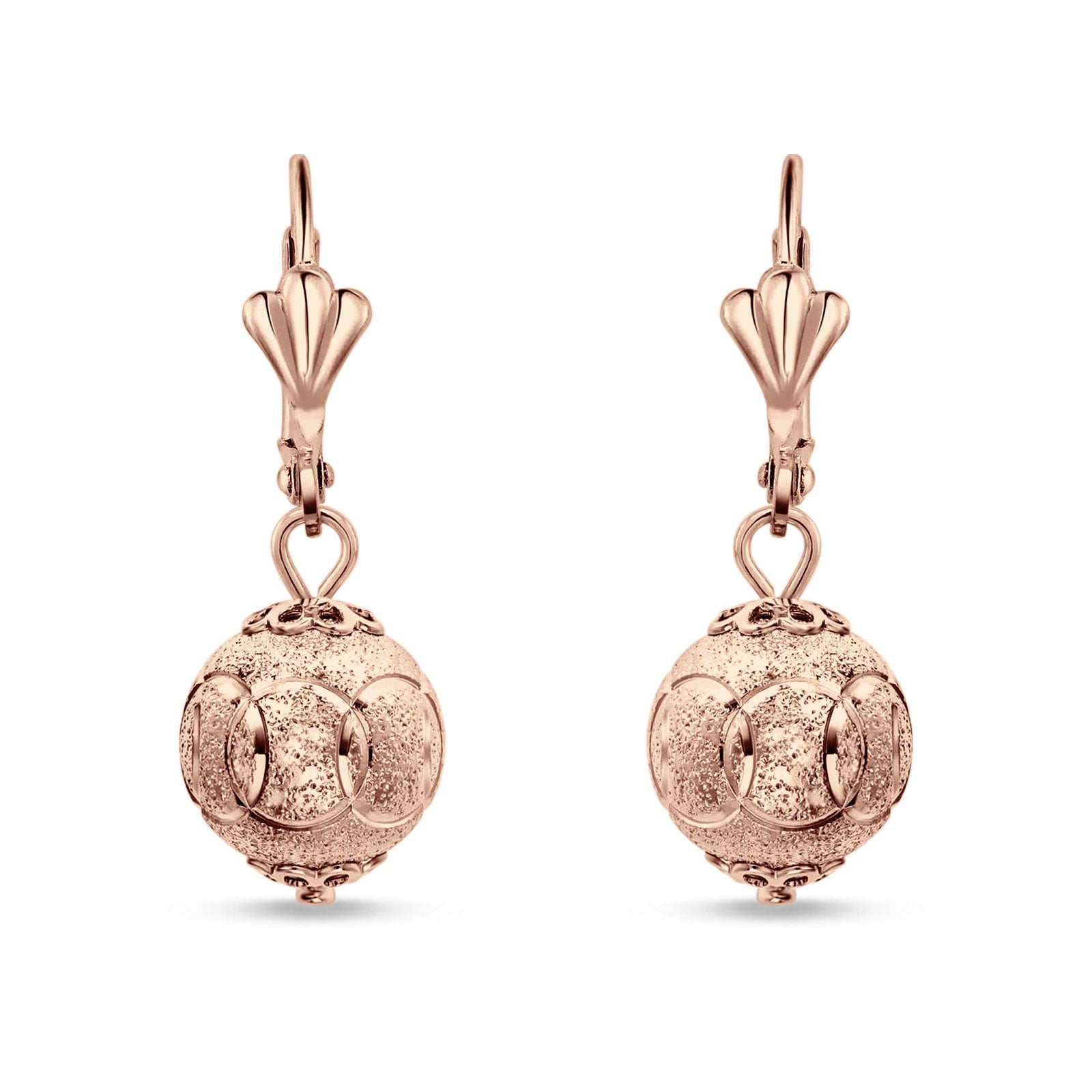 Round Diamond Cut Dangling Ball Leverback Earrings 925 Sterling Silver