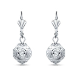 Round Diamond Cut Dangling Ball Leverback Earrings 925 Sterling Silver