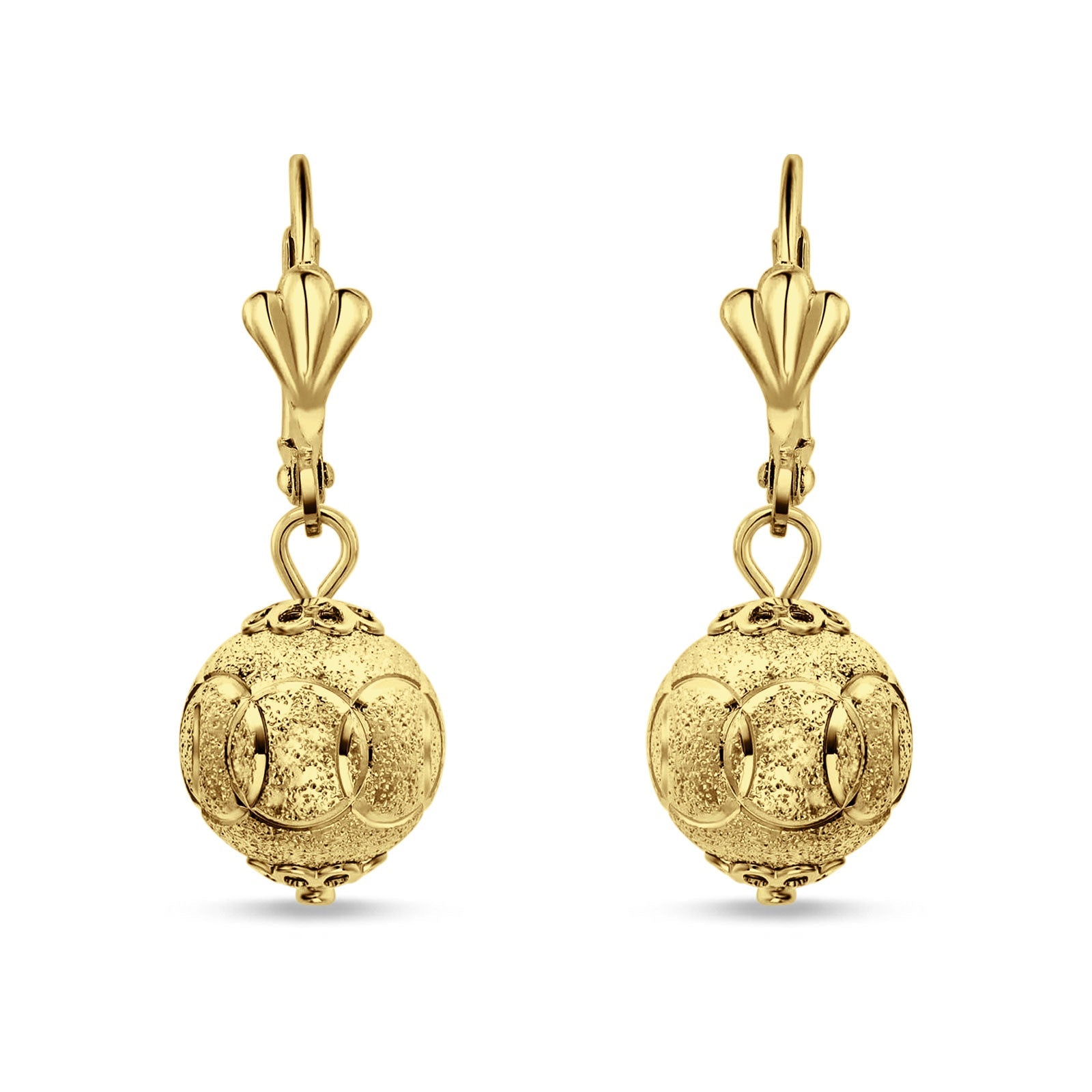 Round Diamond Cut Dangling Ball Leverback Earrings 925 Sterling Silver