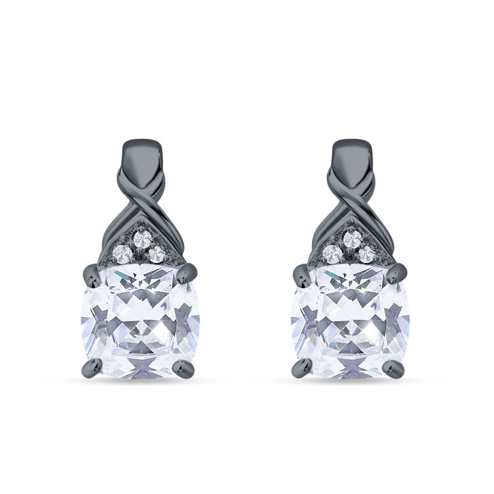 Cushion Cubic Zirconia Twisted Stud Earring 925 Sterling Silver