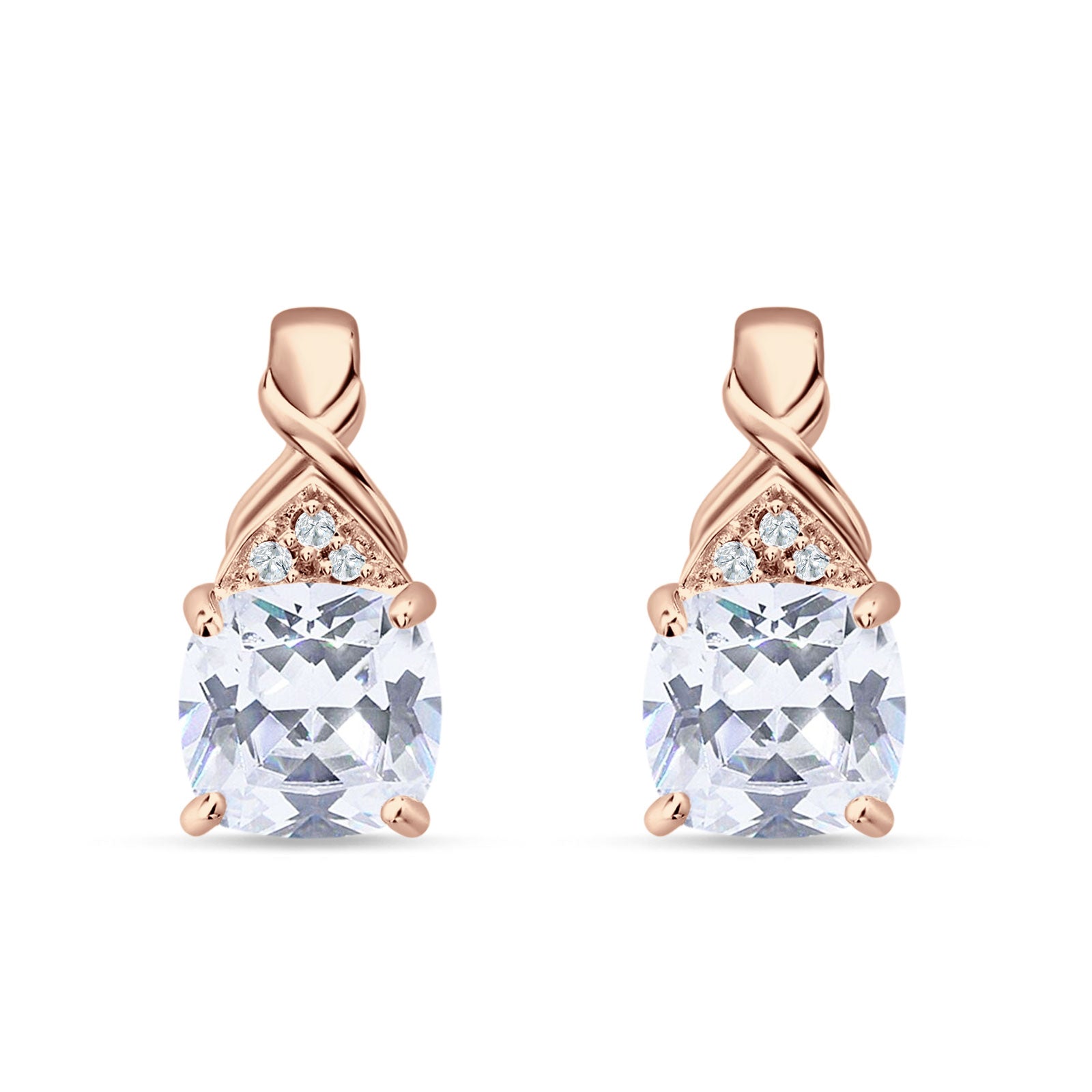 Cushion Cubic Zirconia Twisted Stud Earring 925 Sterling Silver