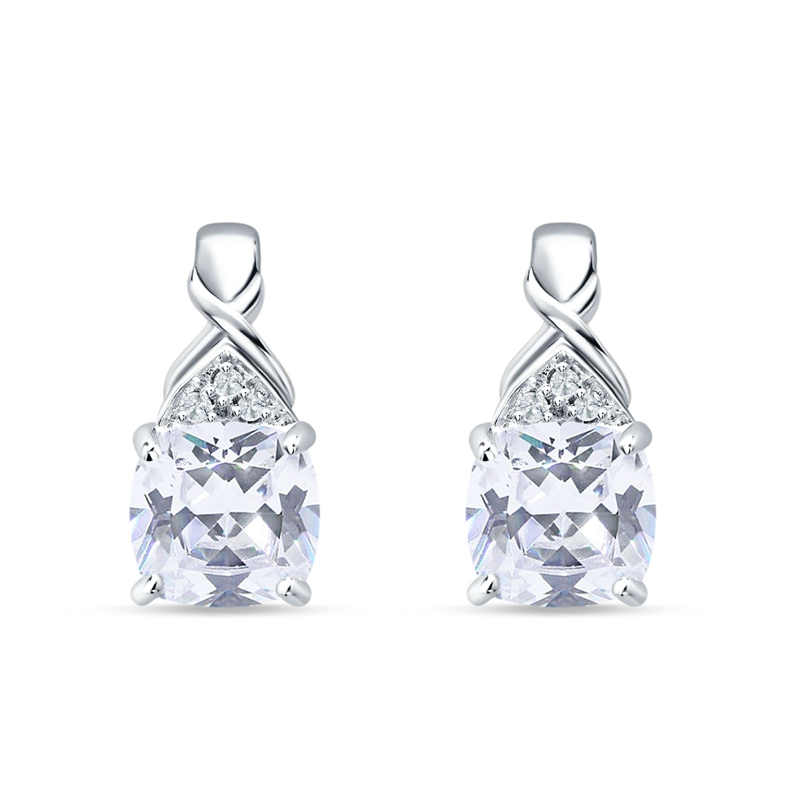 Cushion Cubic Zirconia Twisted Stud Earring 925 Sterling Silver